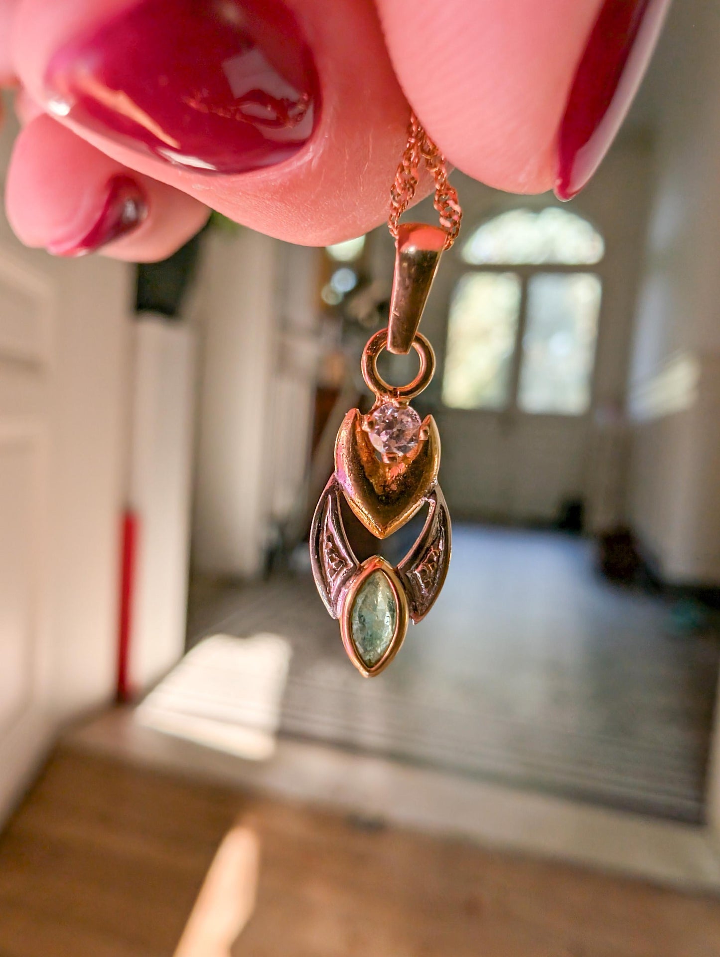 18K Gold Vintage Emerald Pendant with Zirconium