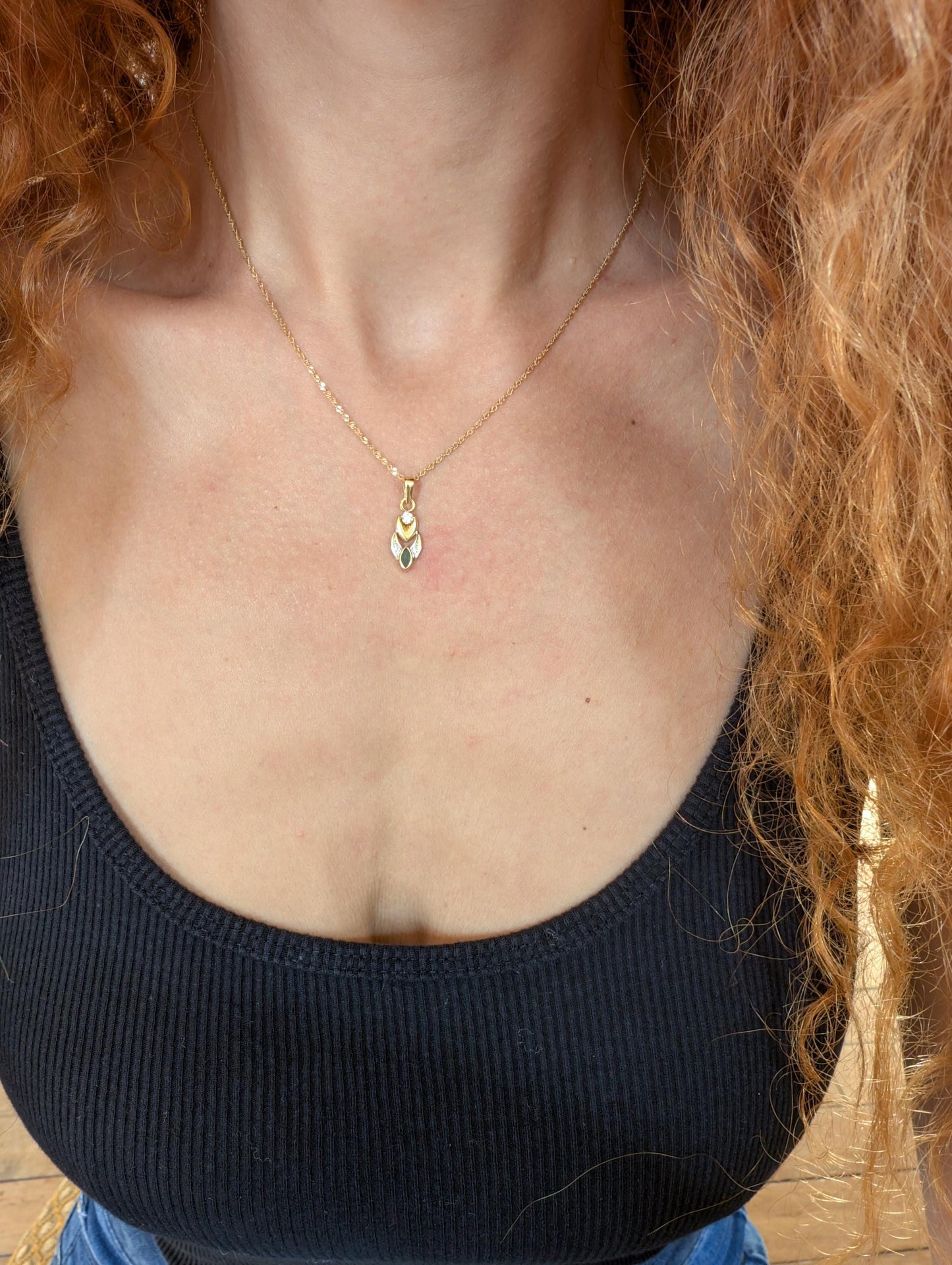 18K Gold Vintage Emerald Pendant with Zirconium