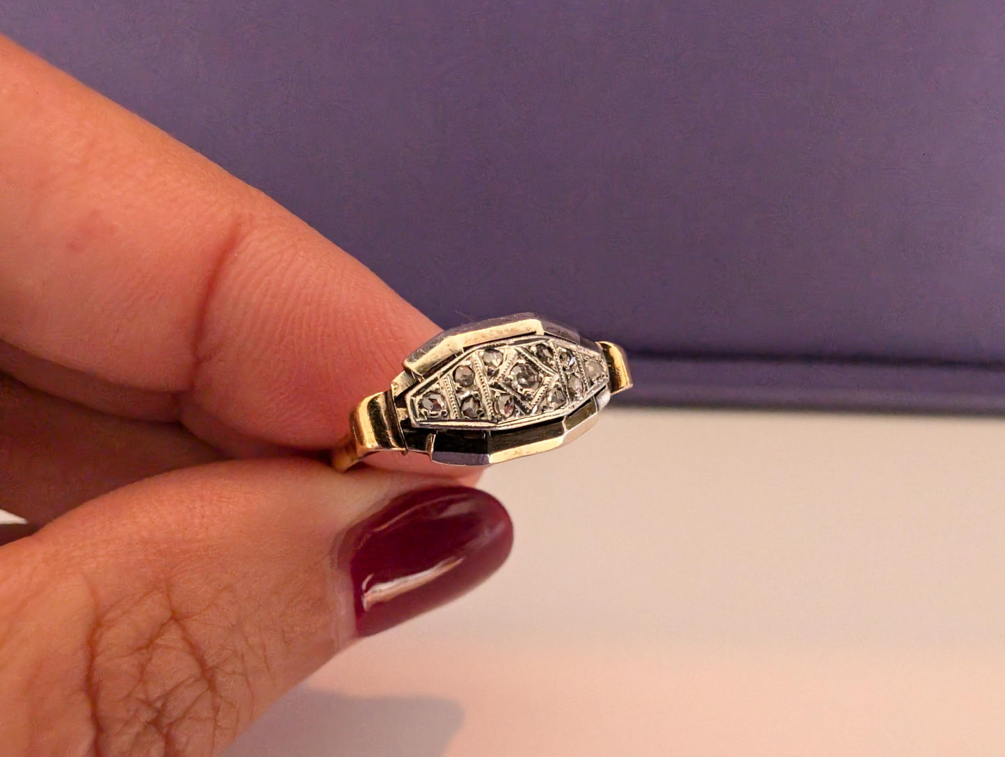 18K Gold Art Deco Diamond Ring - French Engagement Ring