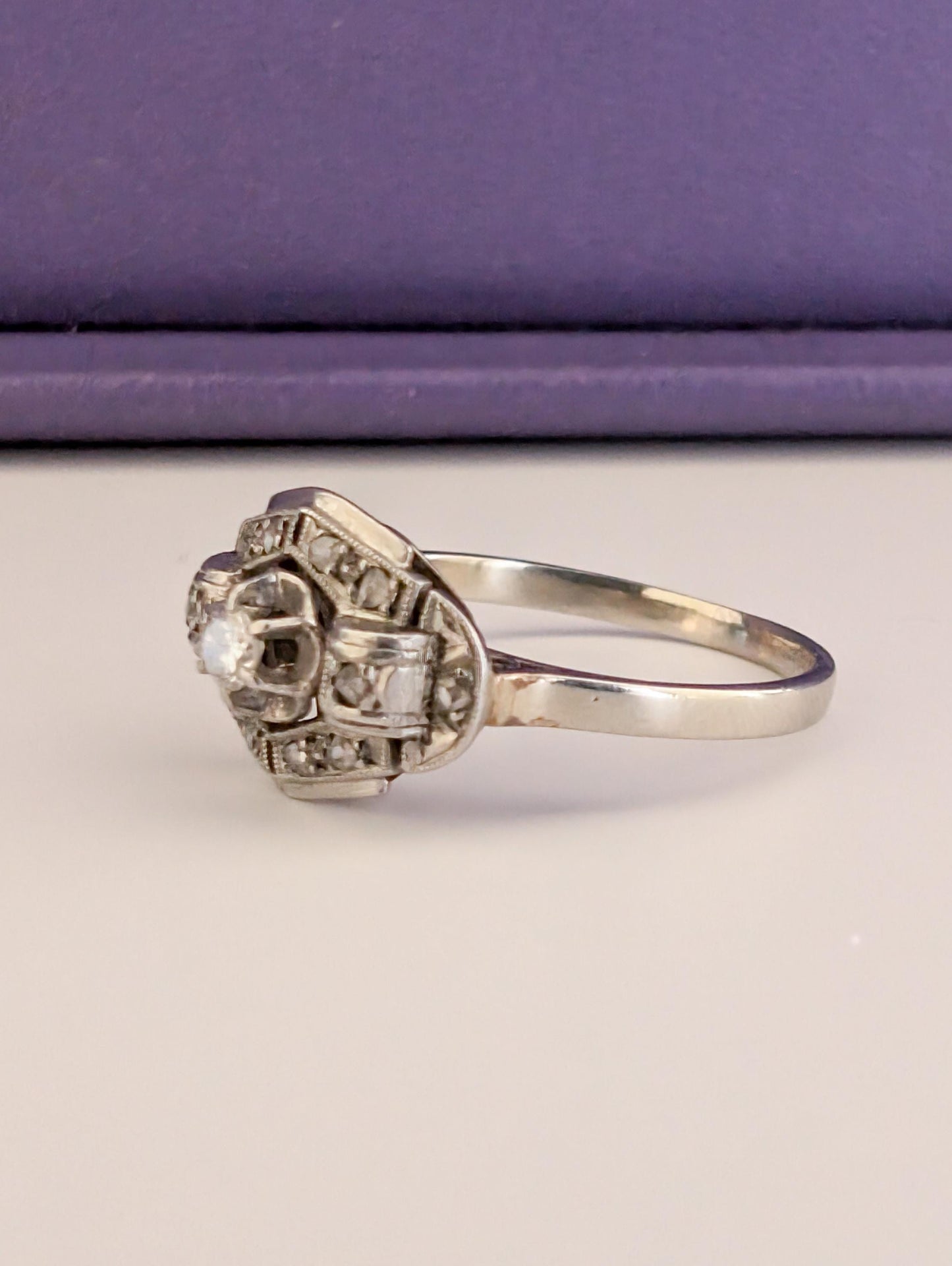 Art Deco Diamond Engagement Ring: 18K Gold & Platinum, French Antique Ring