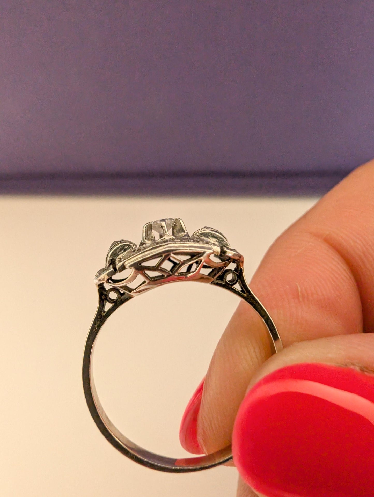 Art Deco Diamond Engagement Ring: 18K Gold & Platinum, French Antique Ring