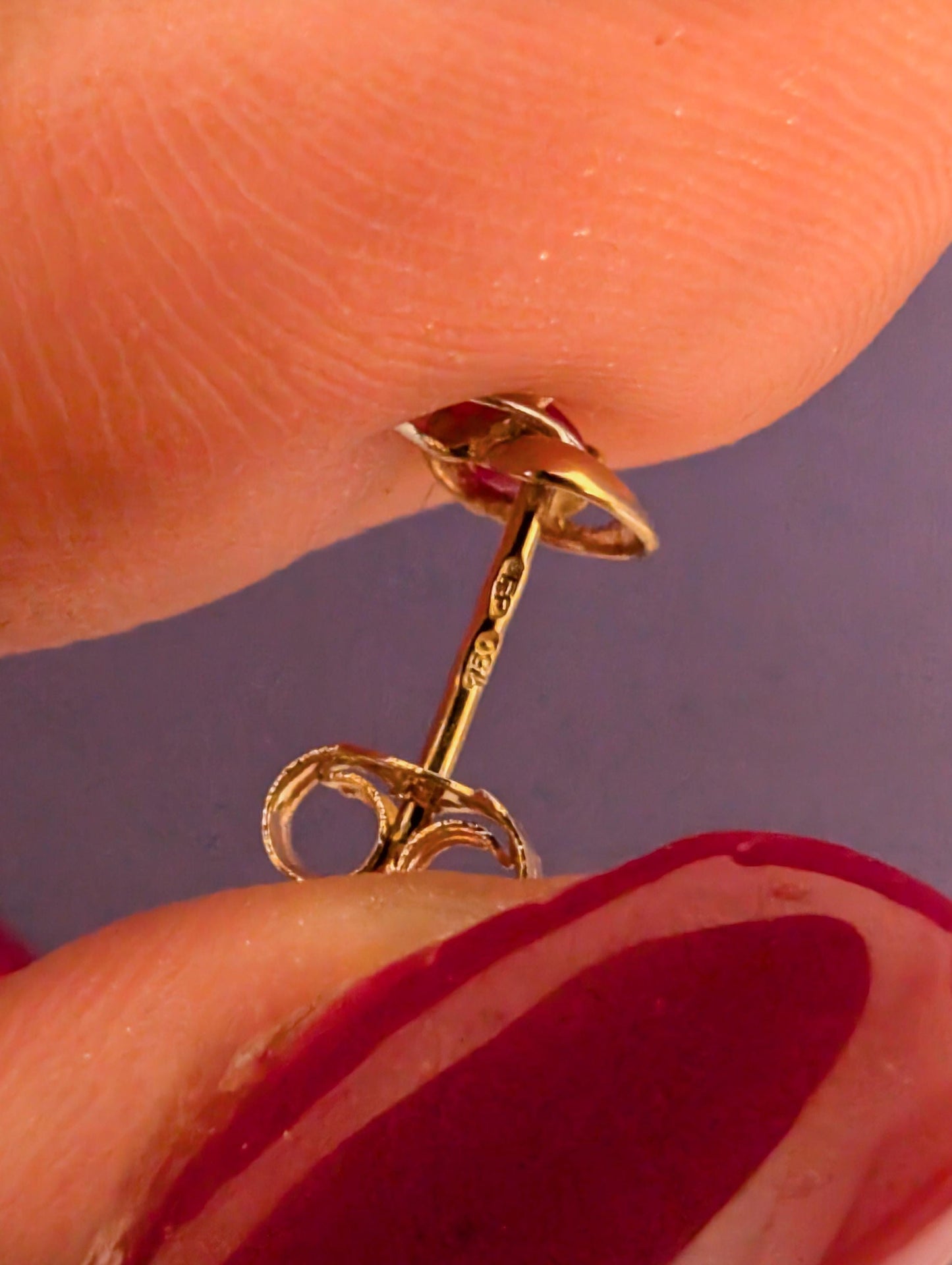 Vintage 18k Gold Ruby Diamond Stud Earrings