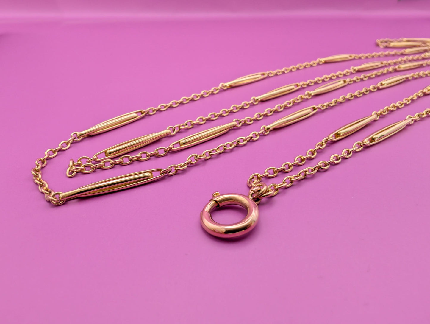 Antique 18K Gold Longuard Chain: Edwardian Gold Necklace, 60"