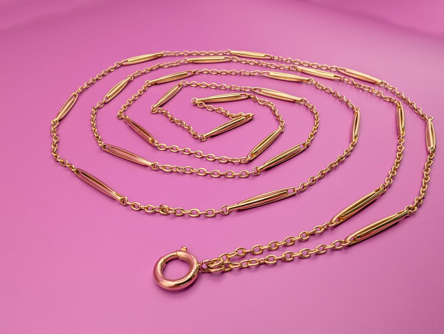 Antique 18K Gold Longuard Chain: Edwardian Gold Necklace, 60"