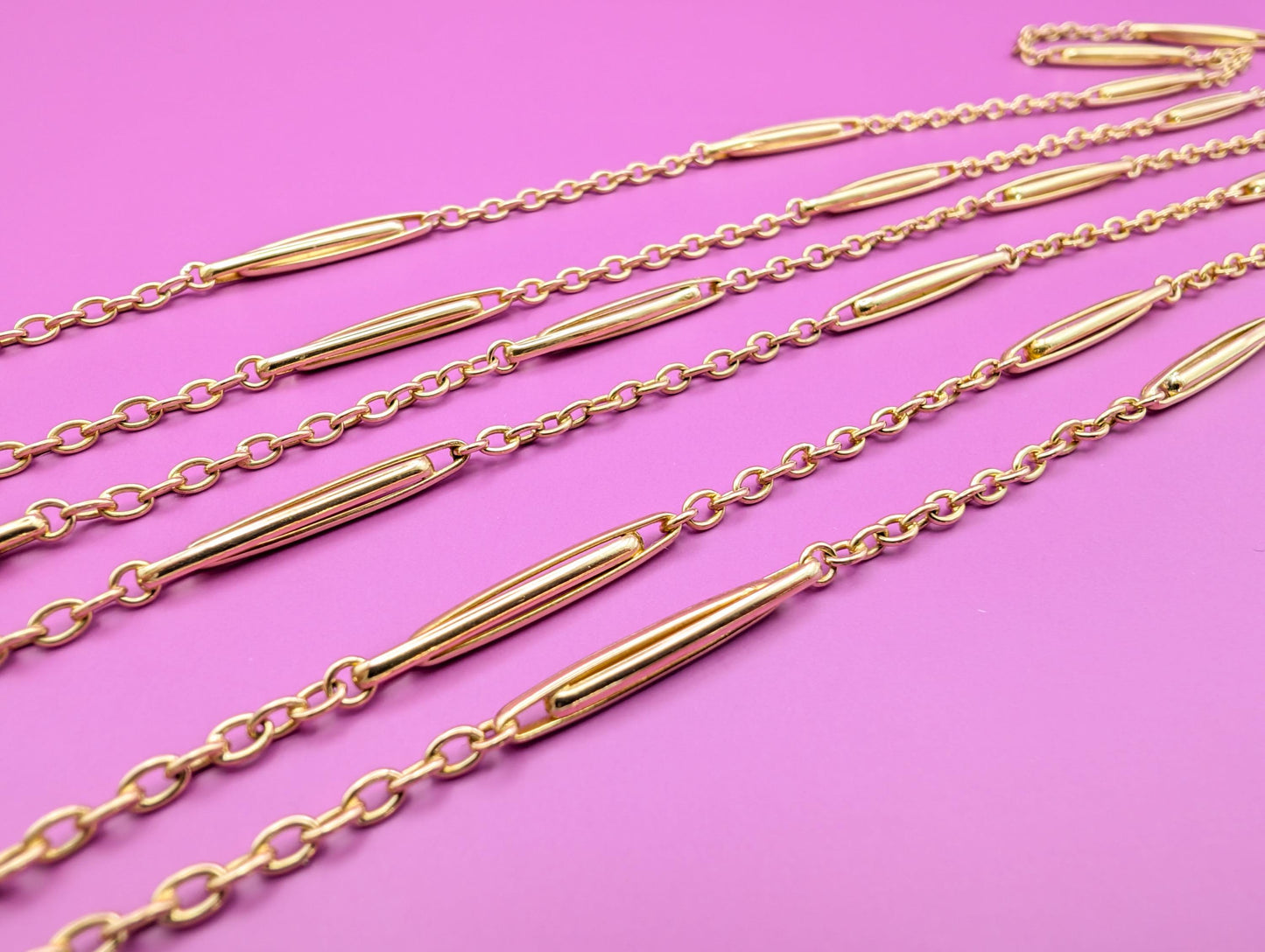 Antique 18K Gold Longuard Chain: Edwardian Gold Necklace, 60"