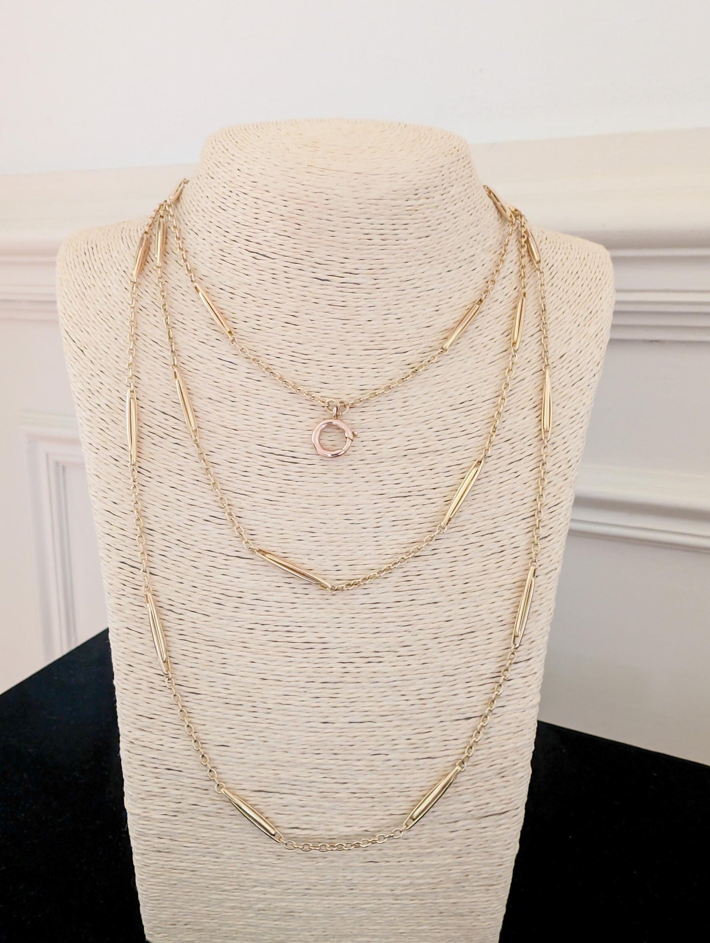 Antique 18K Gold Longuard Chain: Edwardian Gold Necklace, 60"