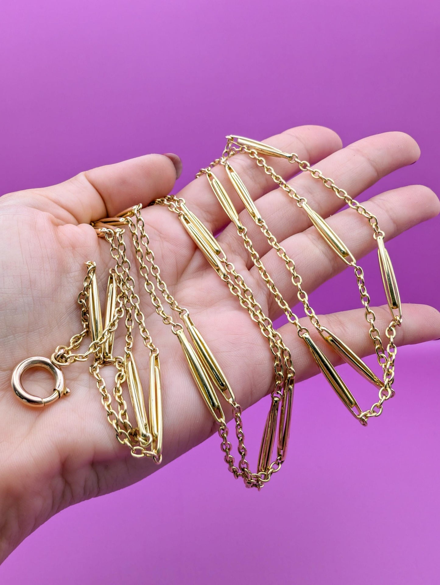 Antique 18K Gold Longuard Chain: Edwardian Gold Necklace, 60"