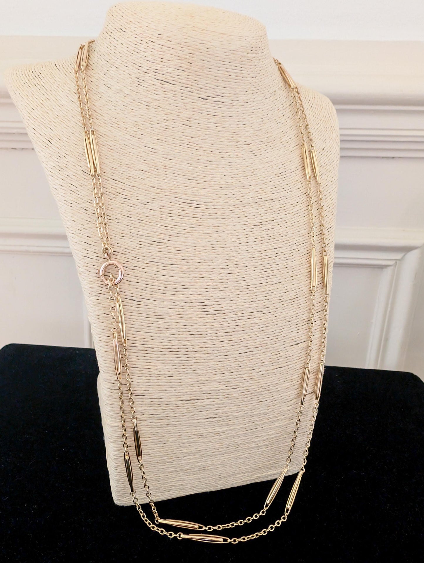 Antique 18K Gold Longuard Chain: Edwardian Gold Necklace, 60"