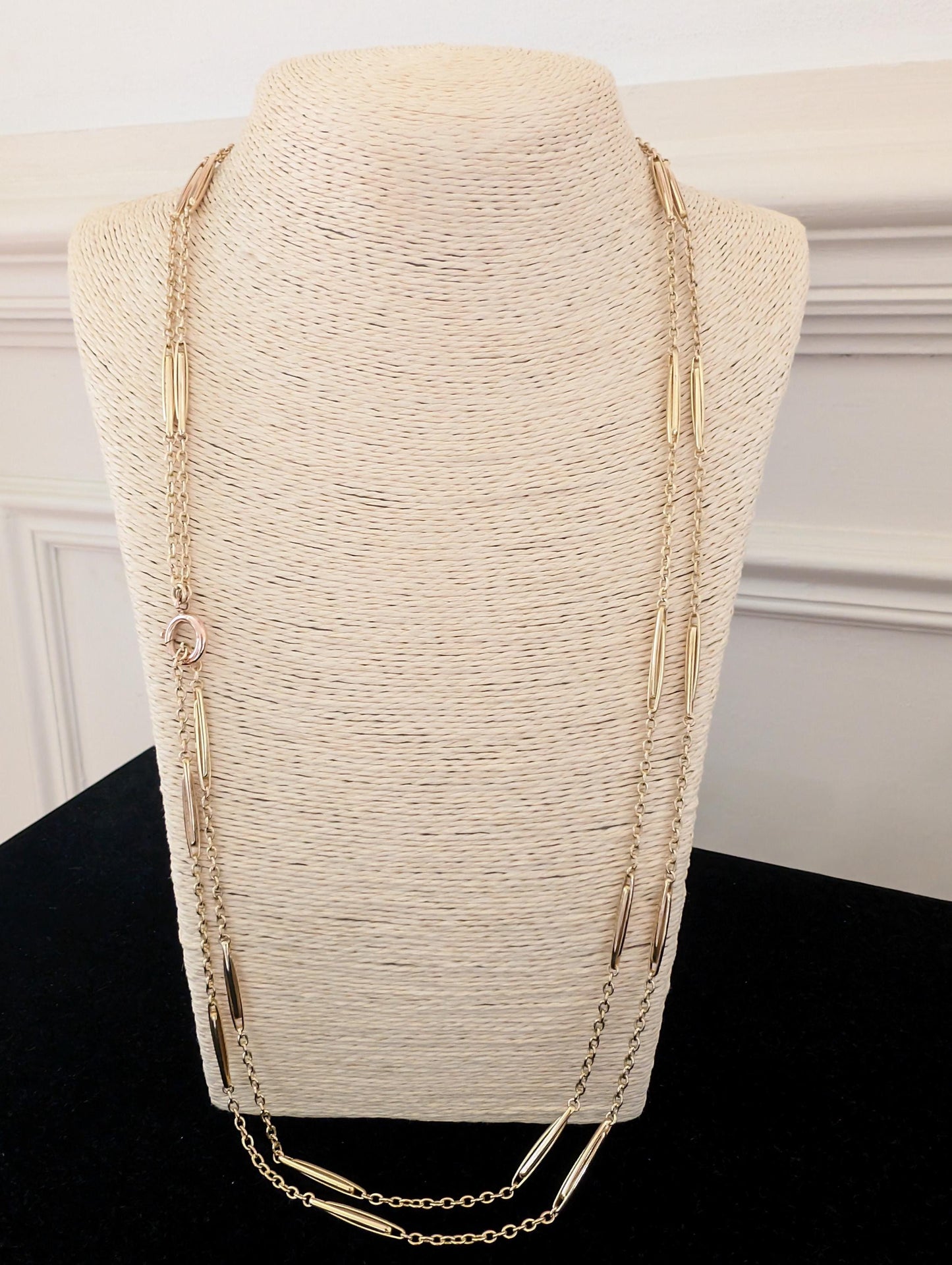 Antique 18K Gold Longuard Chain: Edwardian Gold Necklace, 60"