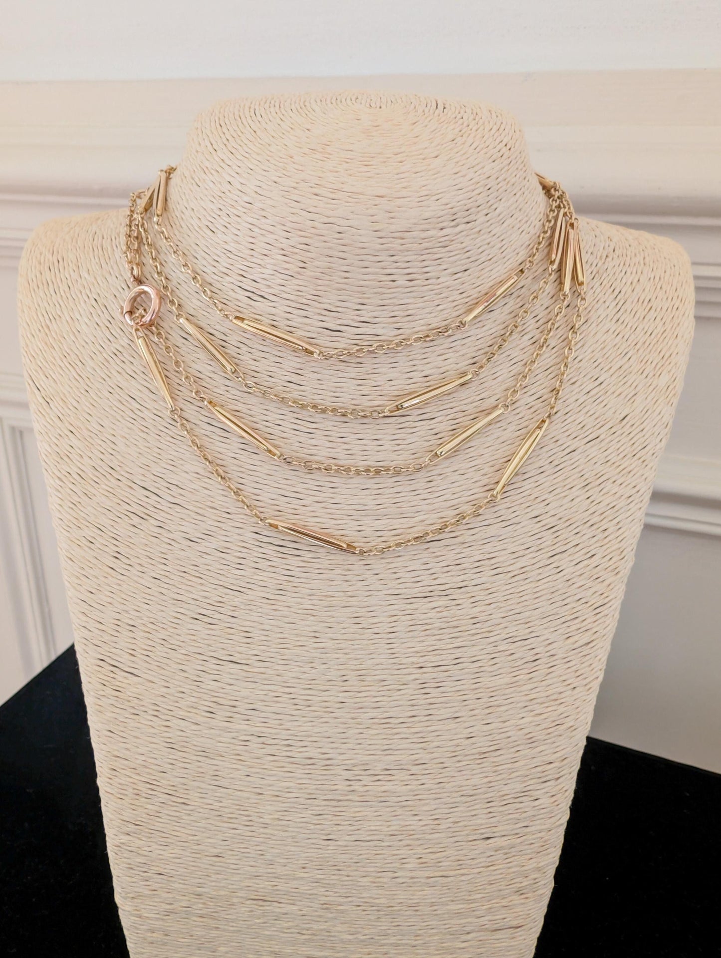 Antique 18K Gold Longuard Chain: Edwardian Gold Necklace, 60"