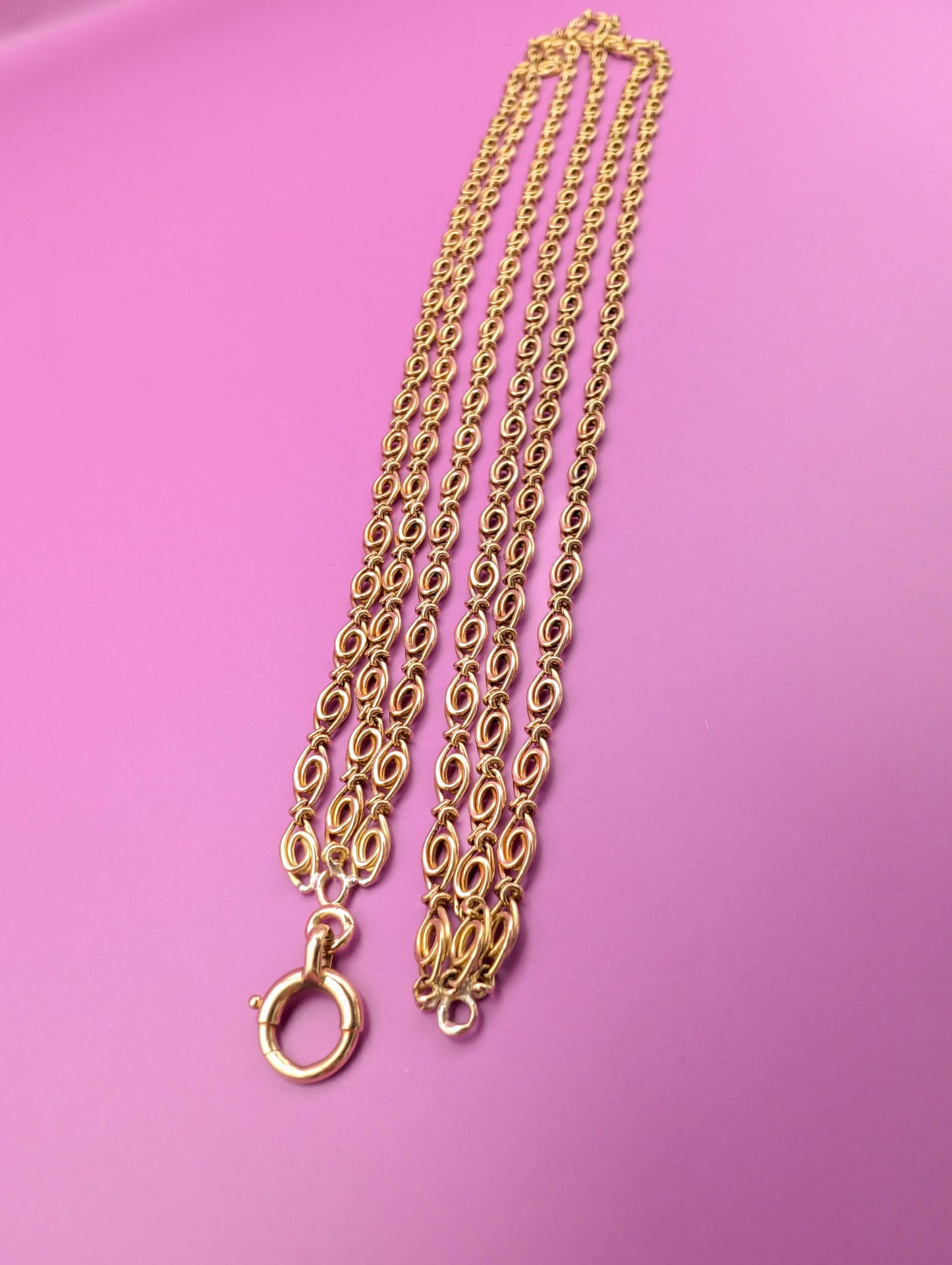 Antique 18K Gold Necklace: French Victorian 3-Row Chain, 1880s