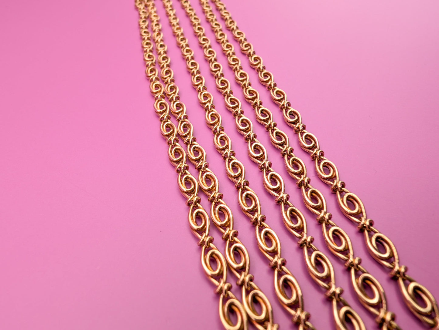 Antique 18K Gold Necklace: French Victorian 3-Row Chain, 1880s