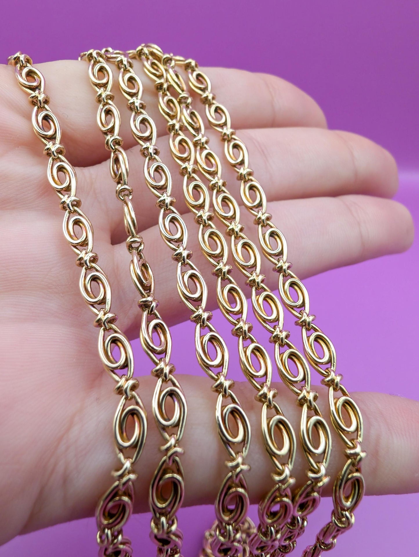 Antique 18K Gold Necklace: French Victorian 3-Row Chain, 1880s