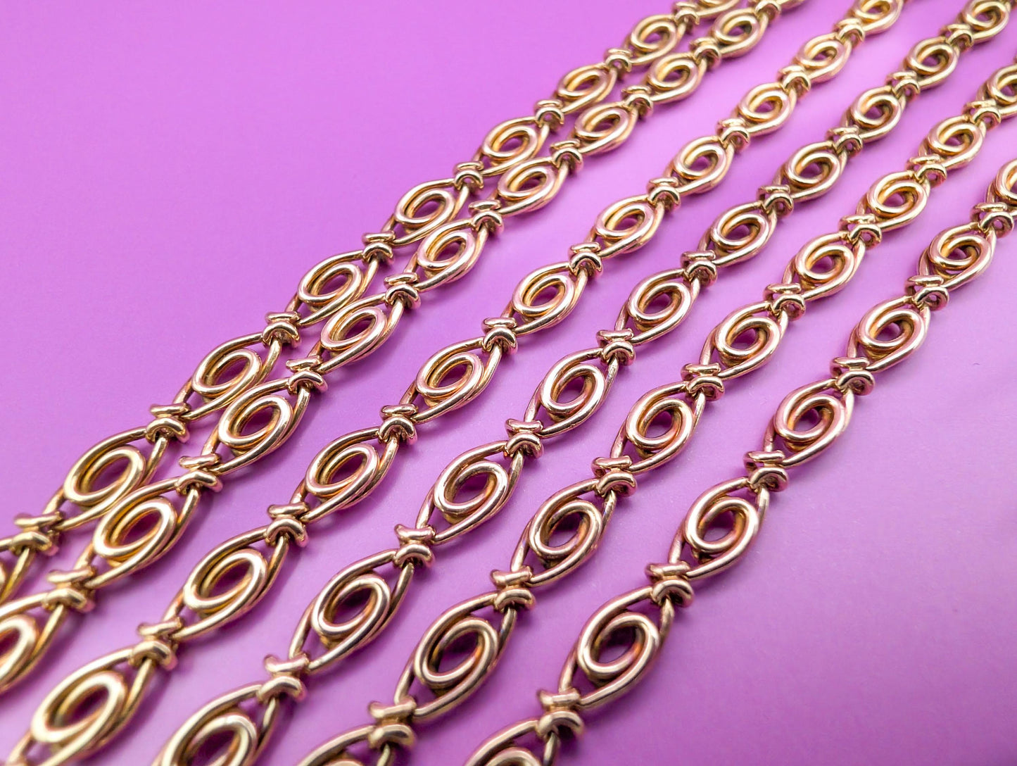 Antique 18K Gold Necklace: French Victorian 3-Row Chain, 1880s
