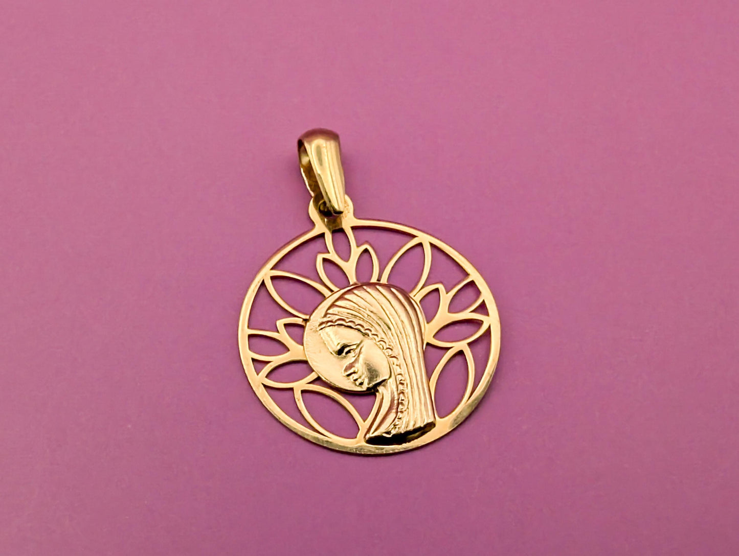 Vintage 18K Gold Virgin Mary Medal - French Catholic Pendant