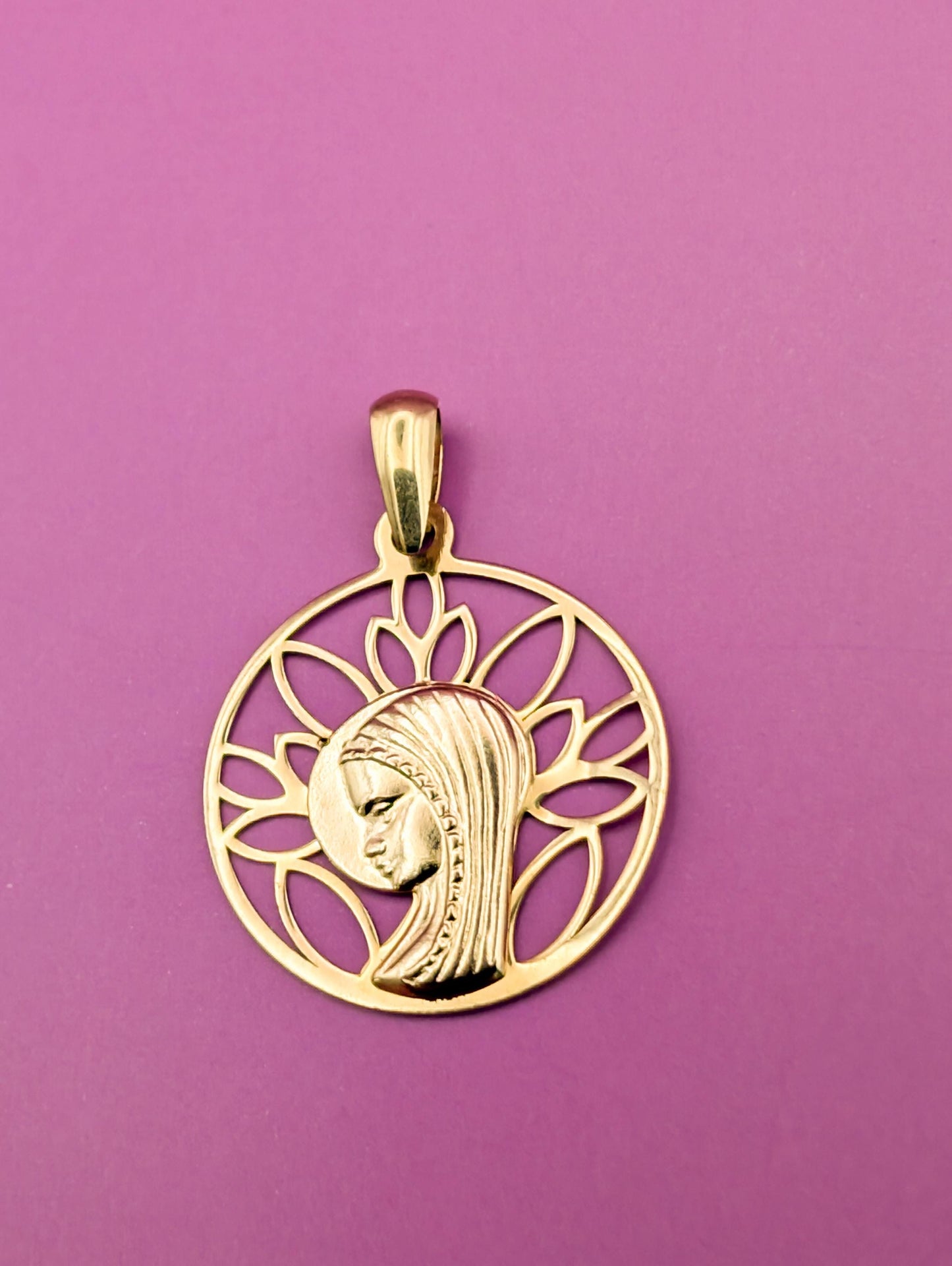 Vintage 18K Gold Virgin Mary Medal - French Catholic Pendant