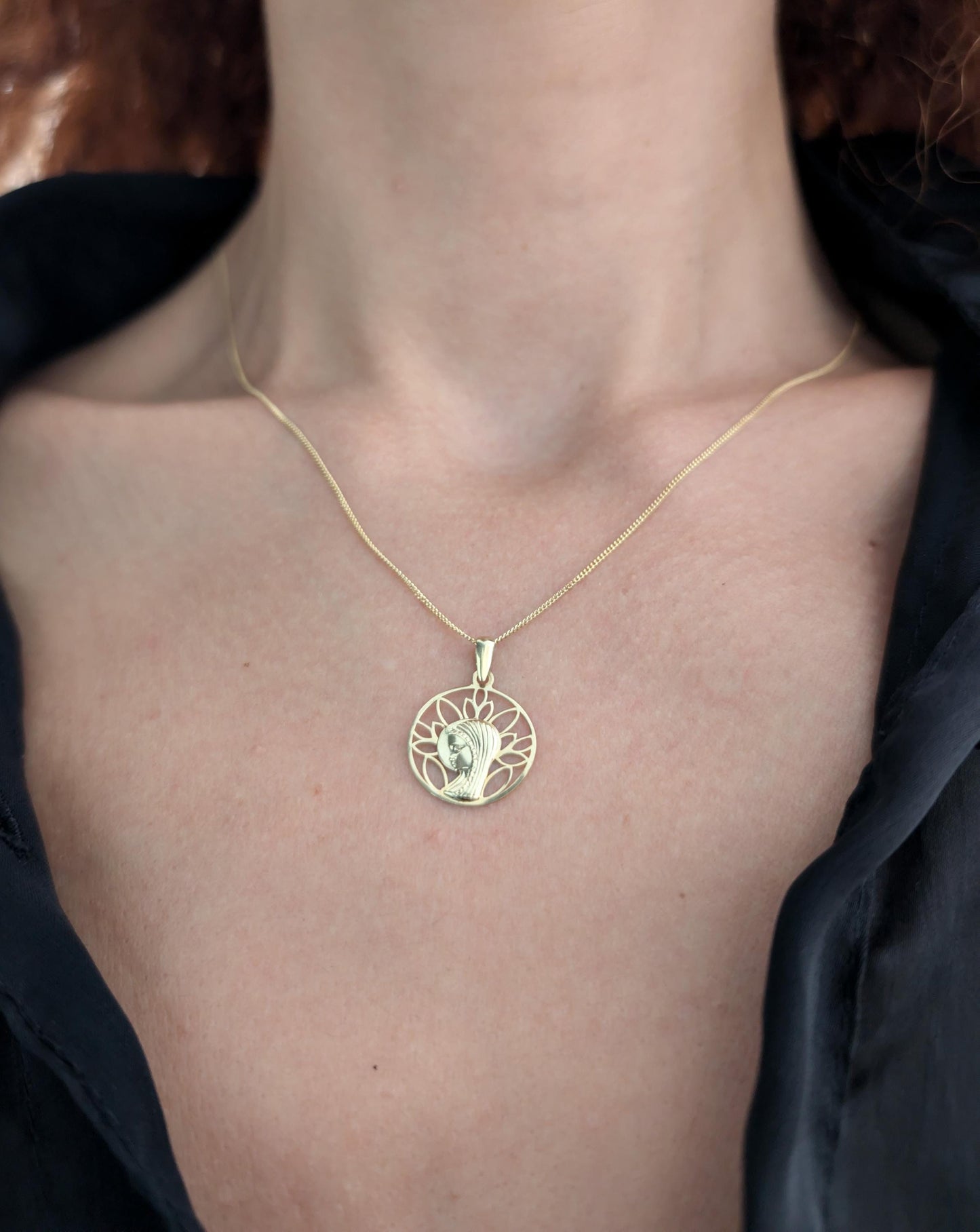 Vintage 18K Gold Virgin Mary Medal - French Catholic Pendant