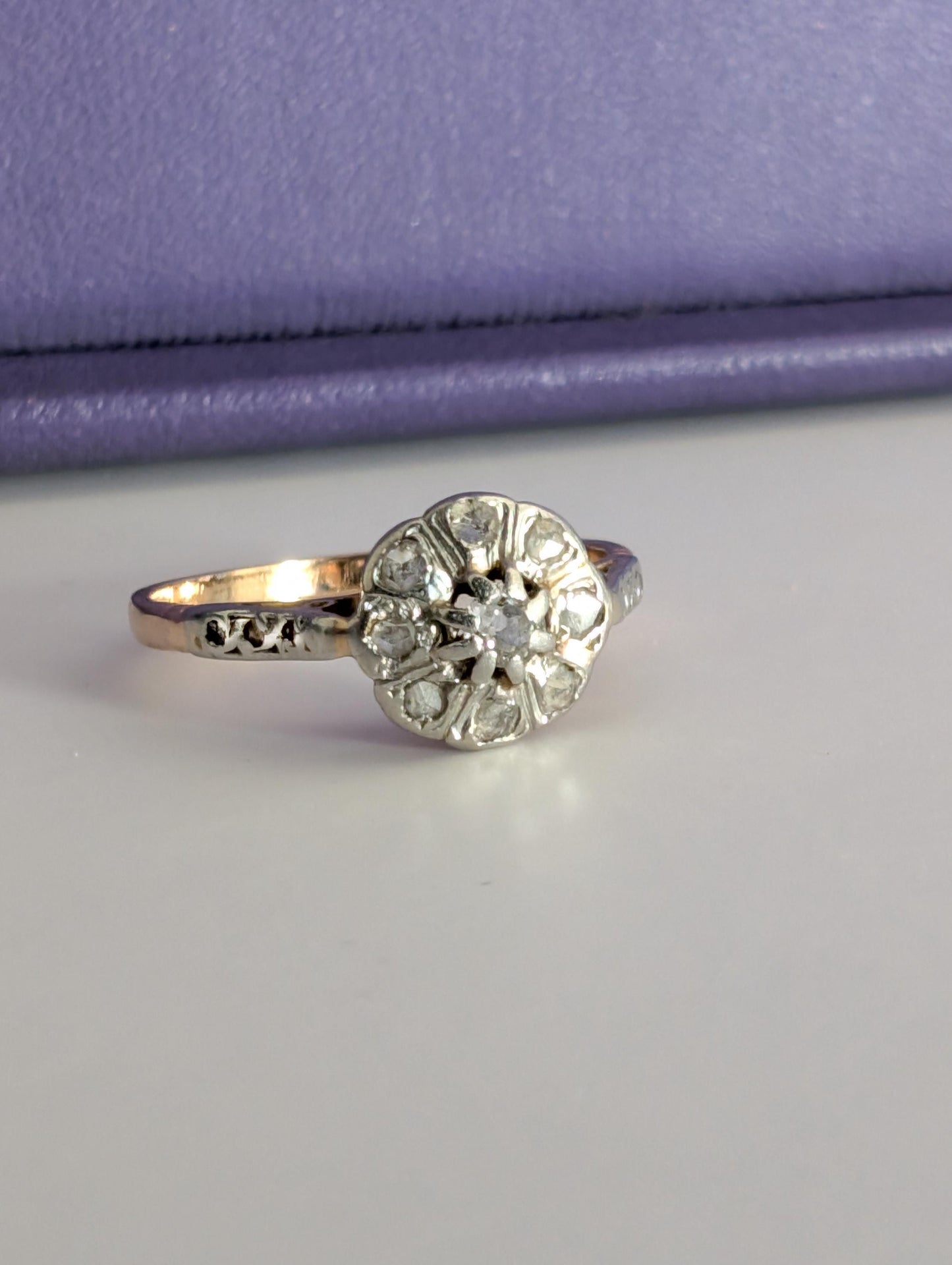 Edwardian 18K Gold Diamond Ring: Antique French Engagement Ring