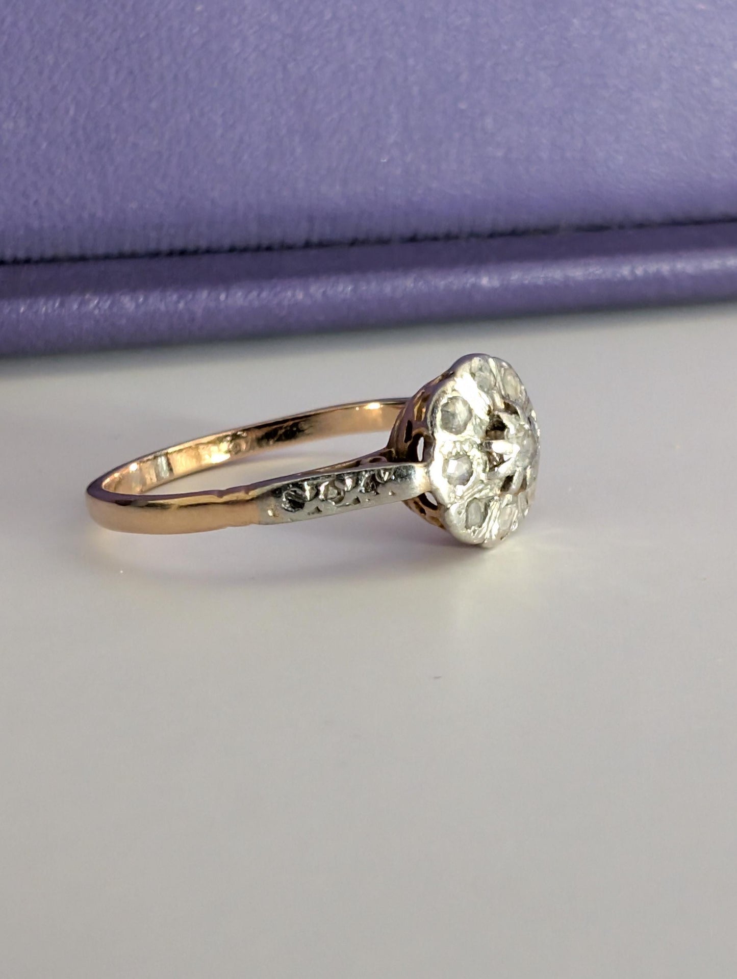 Edwardian 18K Gold Diamond Ring: Antique French Engagement Ring