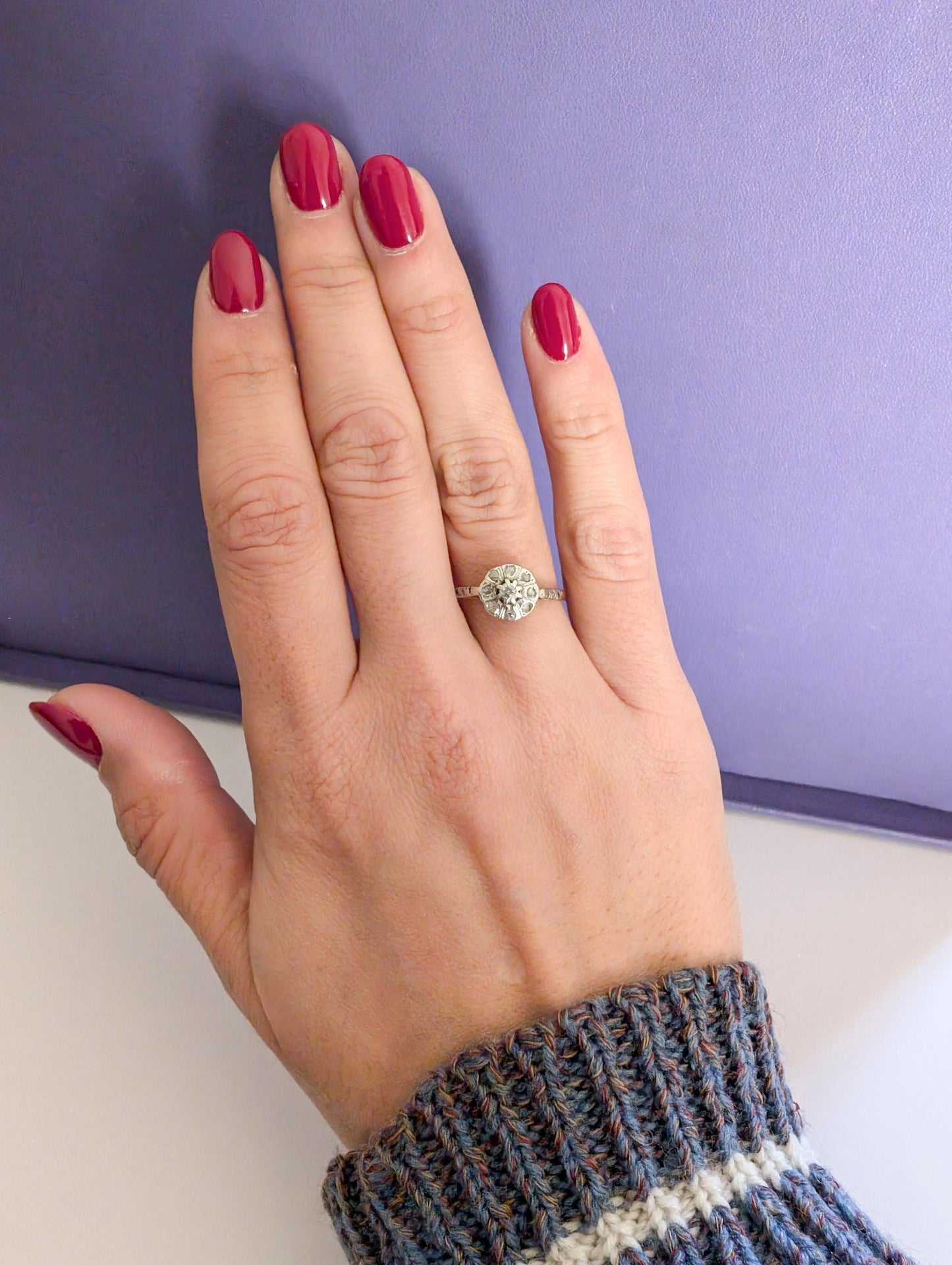 Edwardian 18K Gold Diamond Ring: Antique French Engagement Ring