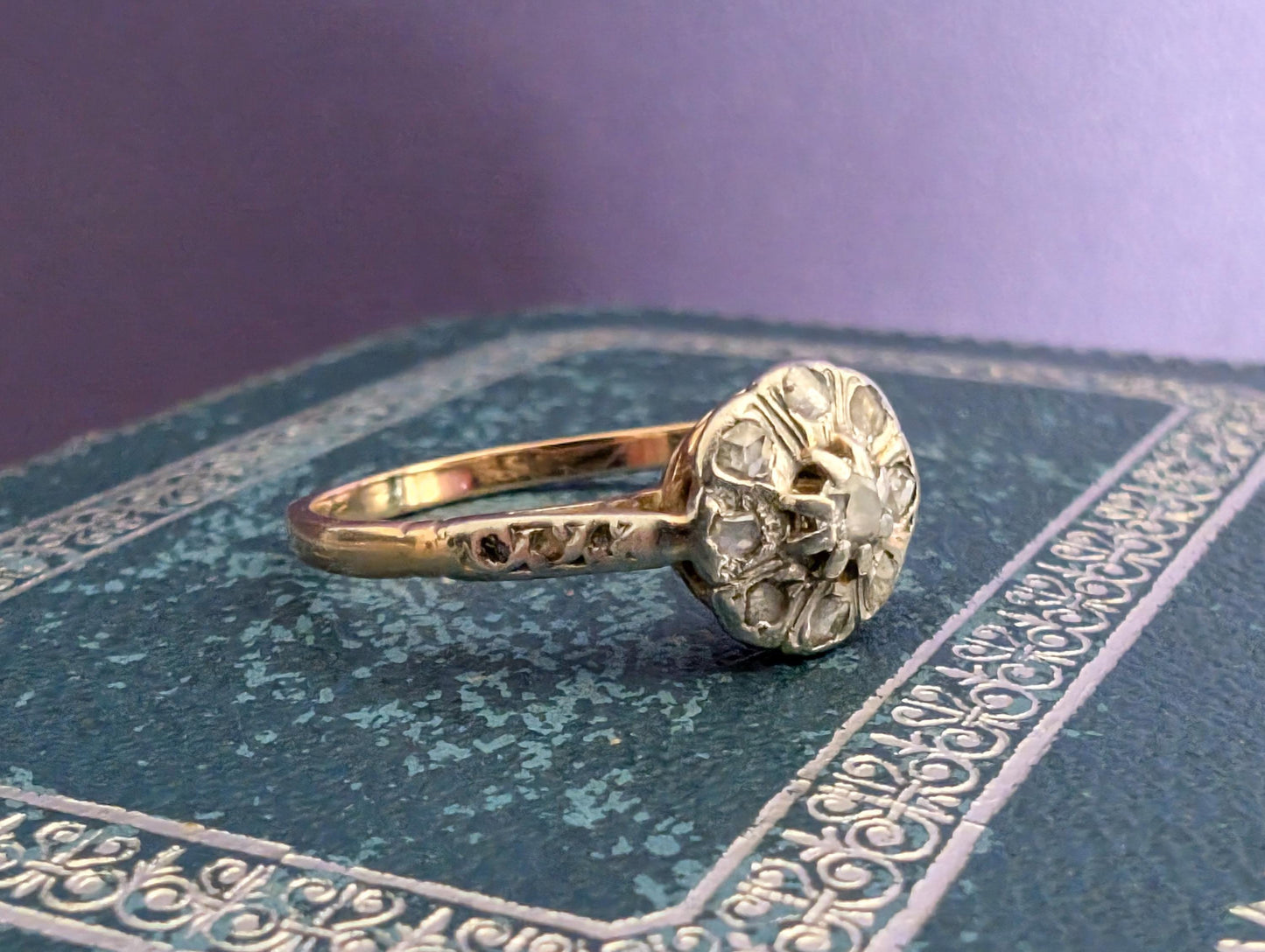Edwardian 18K Gold Diamond Ring: Antique French Engagement Ring