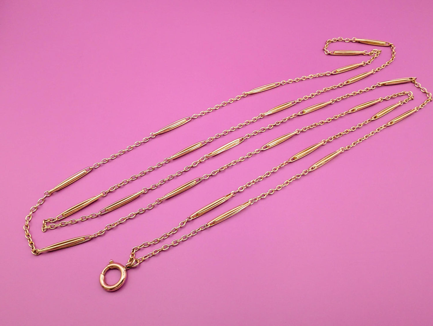 Antique 18K Gold Longuard Chain: Edwardian Gold Necklace, 60"