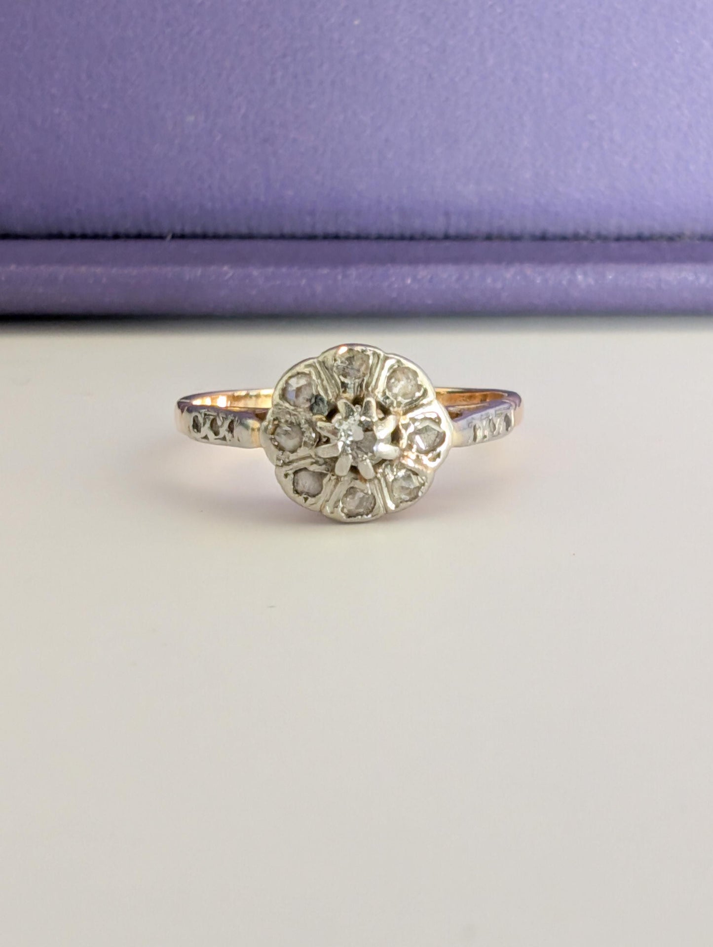Edwardian 18K Gold Diamond Ring: Antique French Engagement Ring