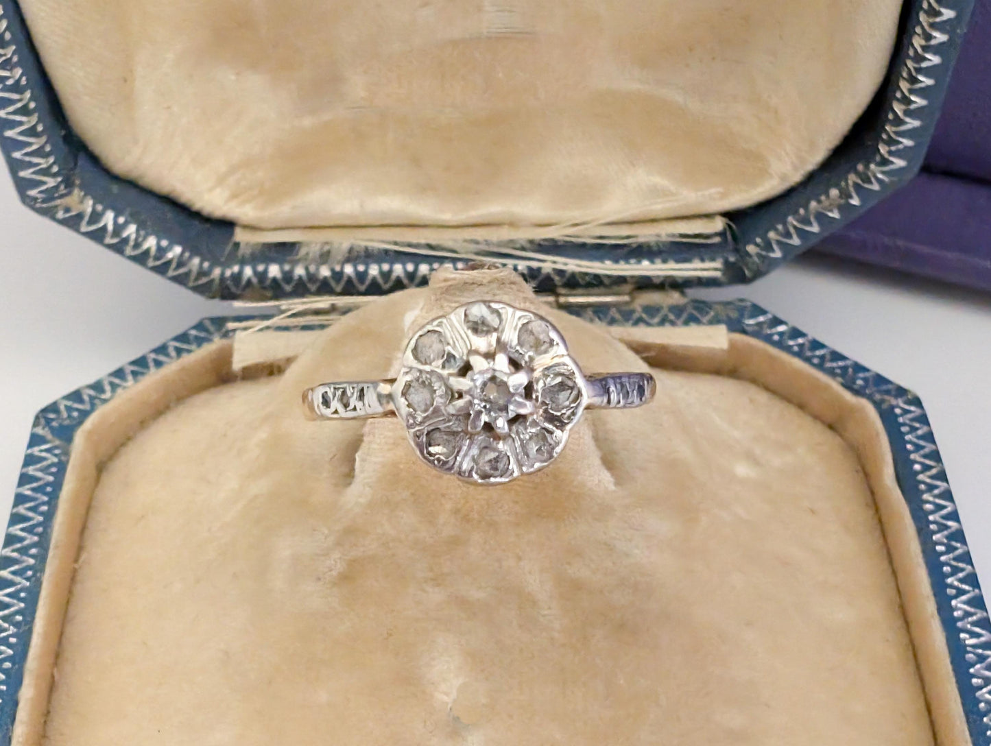 Edwardian 18K Gold Diamond Ring: Antique French Engagement Ring