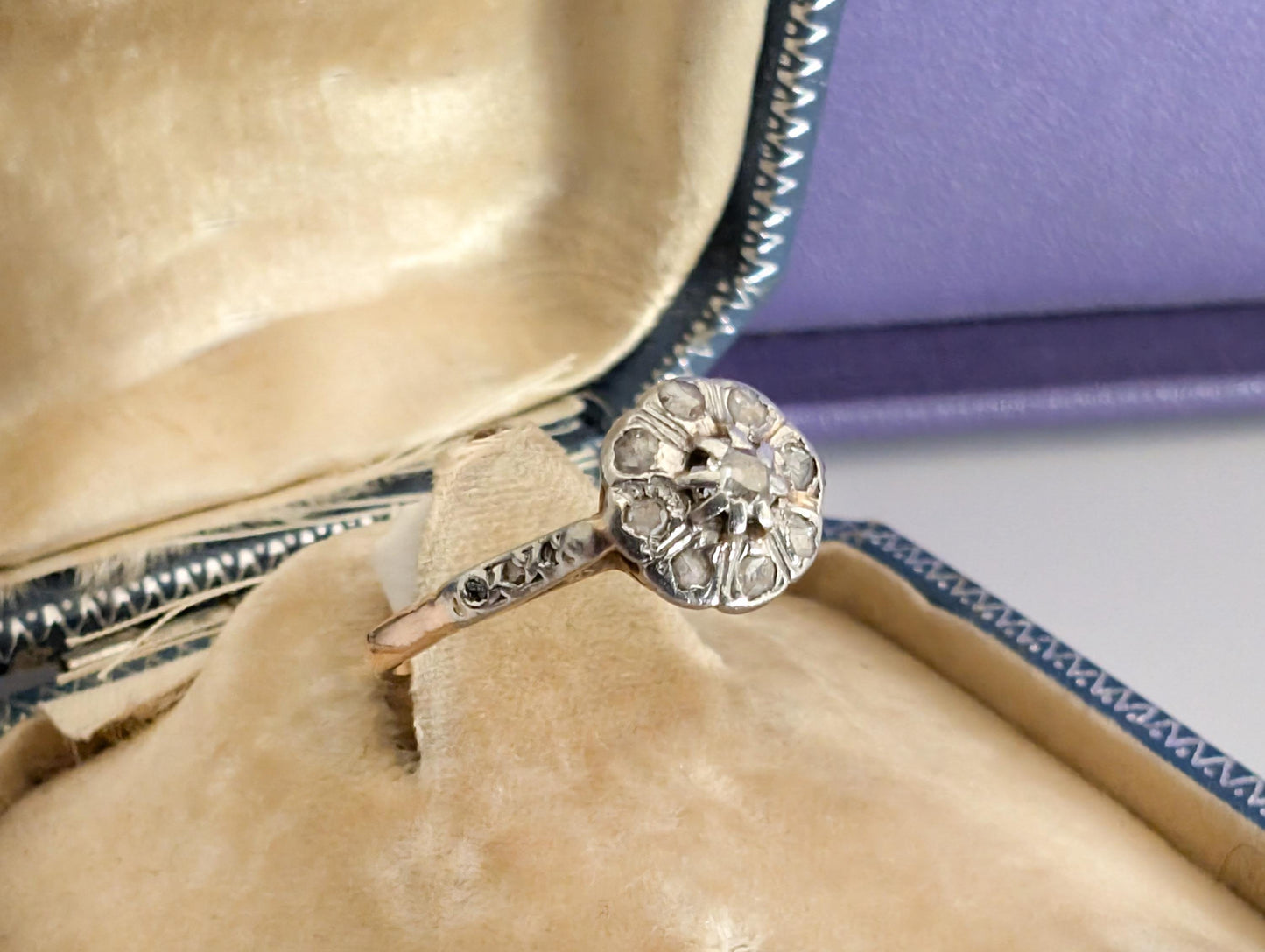 Edwardian 18K Gold Diamond Ring: Antique French Engagement Ring