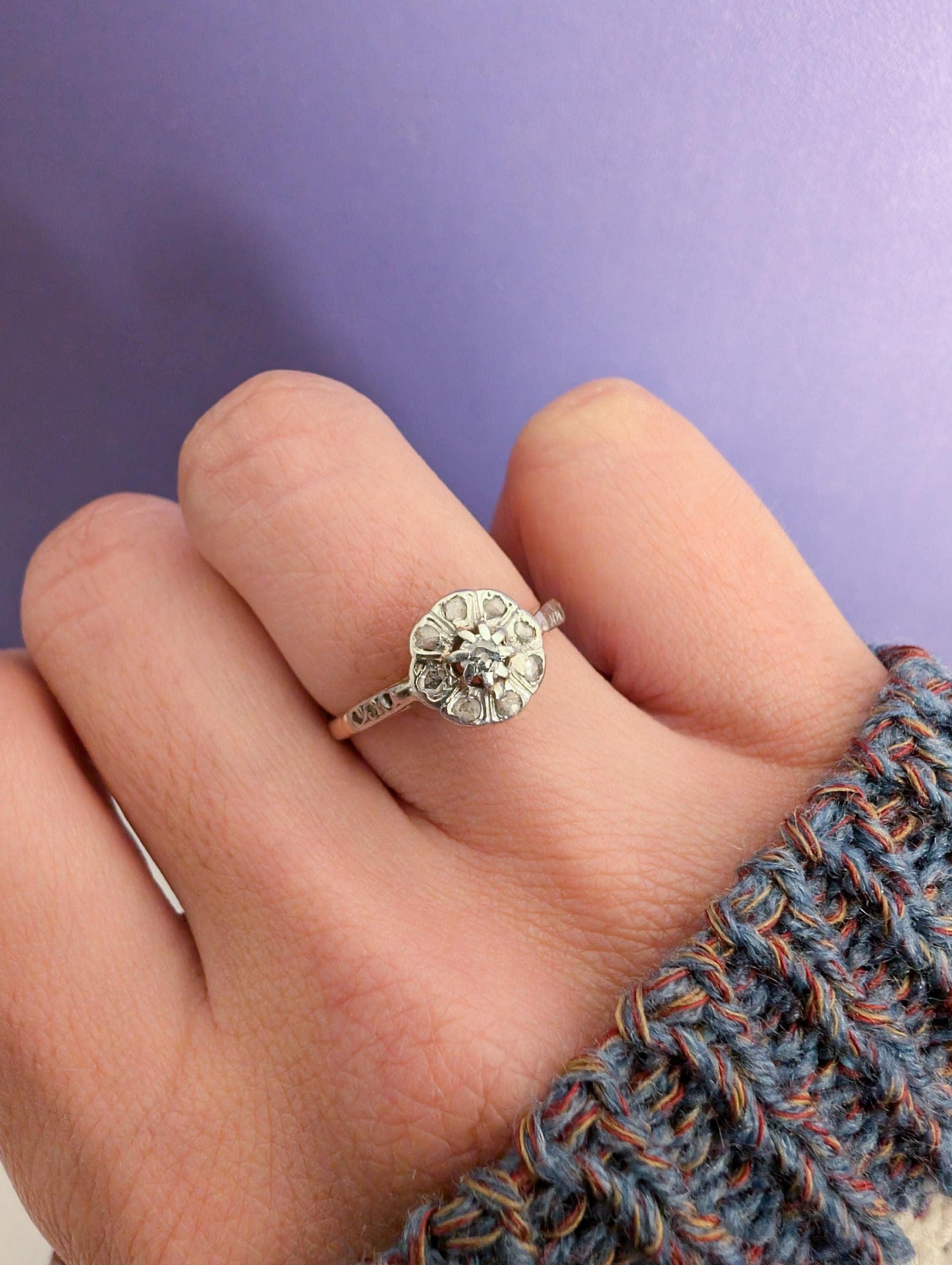 Edwardian 18K Gold Diamond Ring: Antique French Engagement Ring