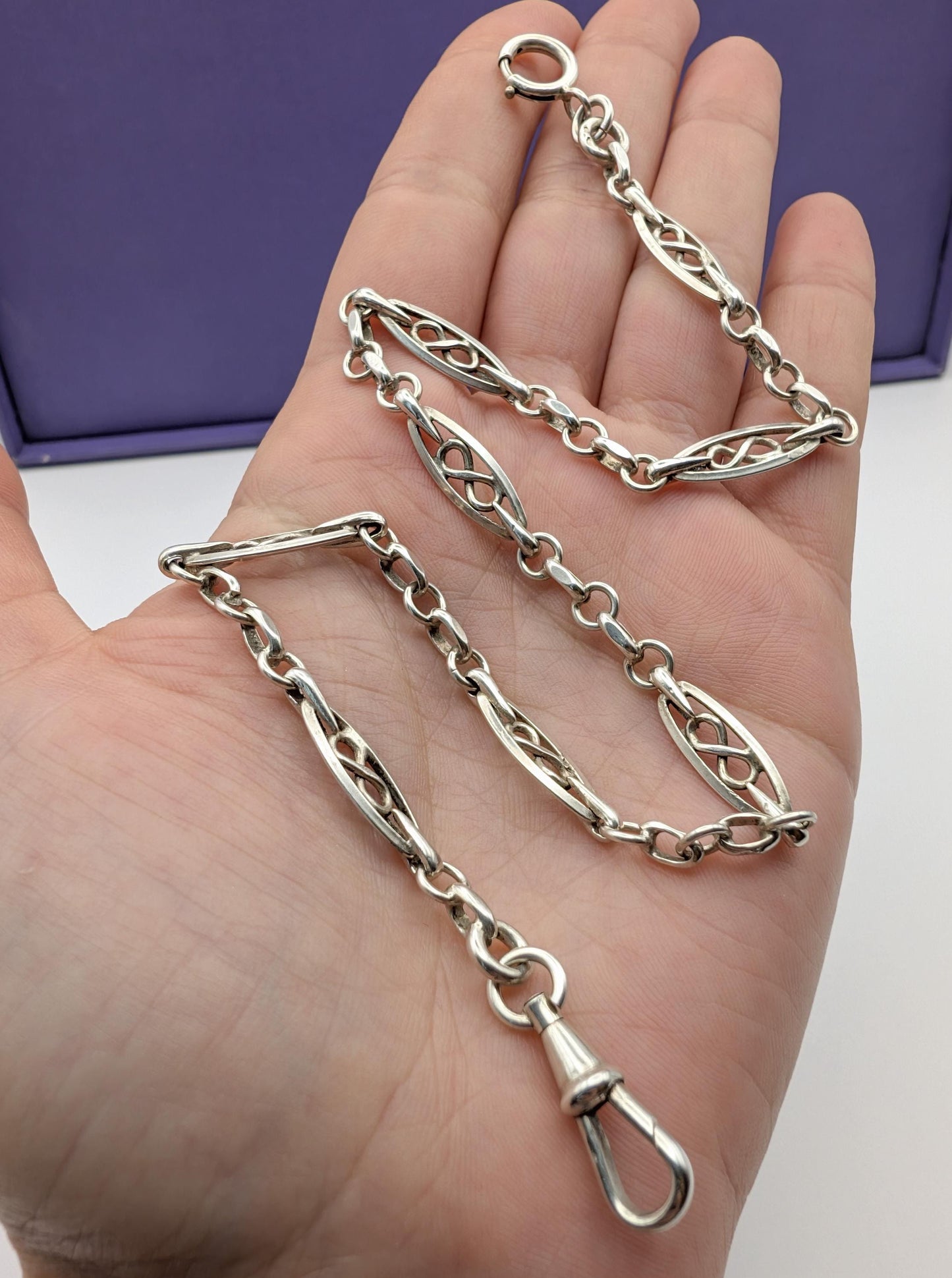 Antique Edwardian French Silver Watch Chain Bracelet Choker