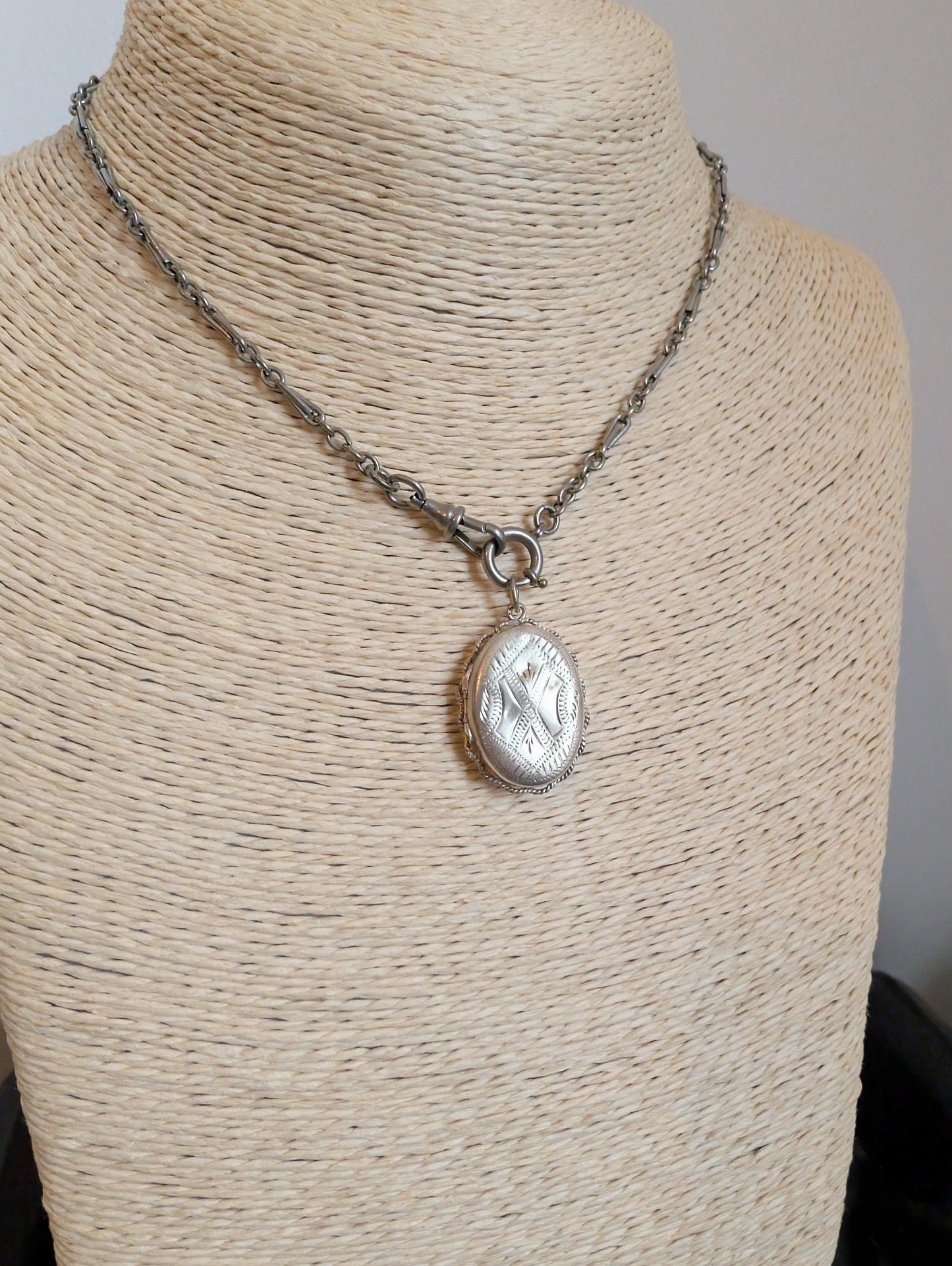 Victorian Silver Locket: Antique French Twisted Side Pendant, 1880s