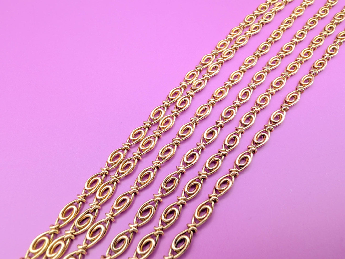 Antique 18K Gold Necklace: French Victorian 3-Row Chain, 1880s