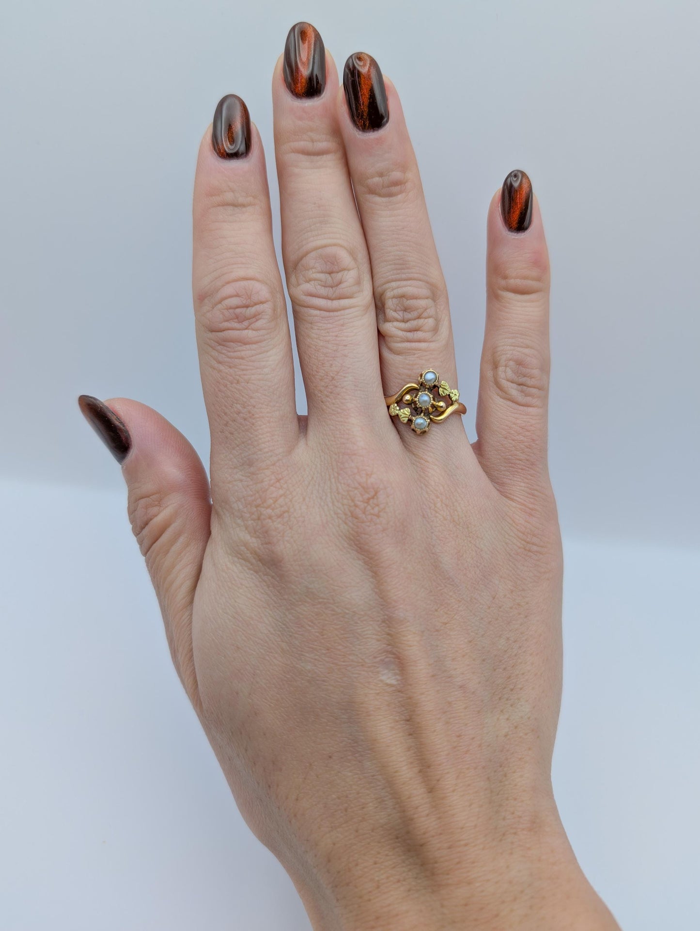 18K Gold Art Nouveau Pearl Ring - Antique French Design