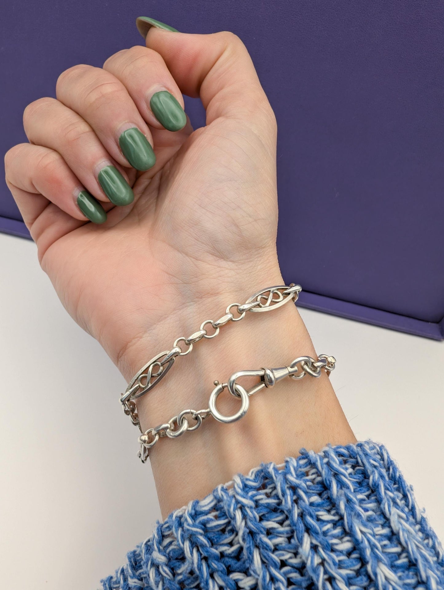 Antique Edwardian French Silver Watch Chain Bracelet Choker