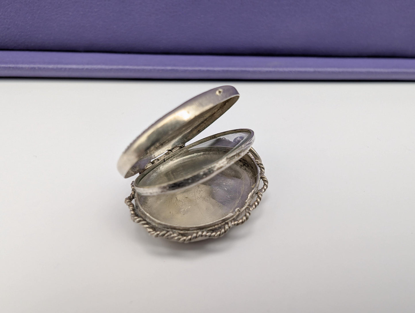 Victorian Silver Locket: Antique French Twisted Side Pendant, 1880s