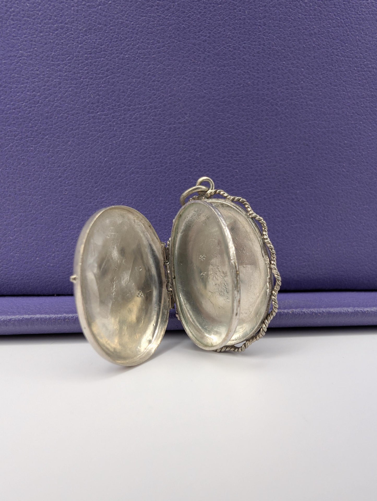 Victorian Silver Locket: Antique French Twisted Side Pendant, 1880s