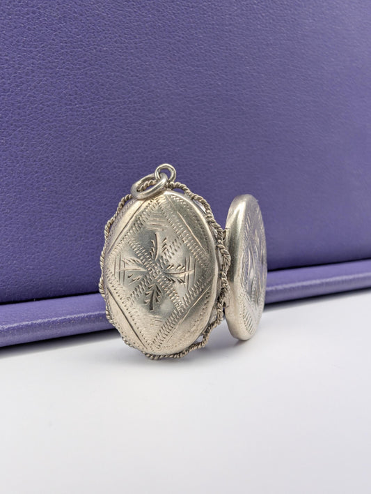 Victorian Silver Locket: Antique French Twisted Side Pendant, 1880s