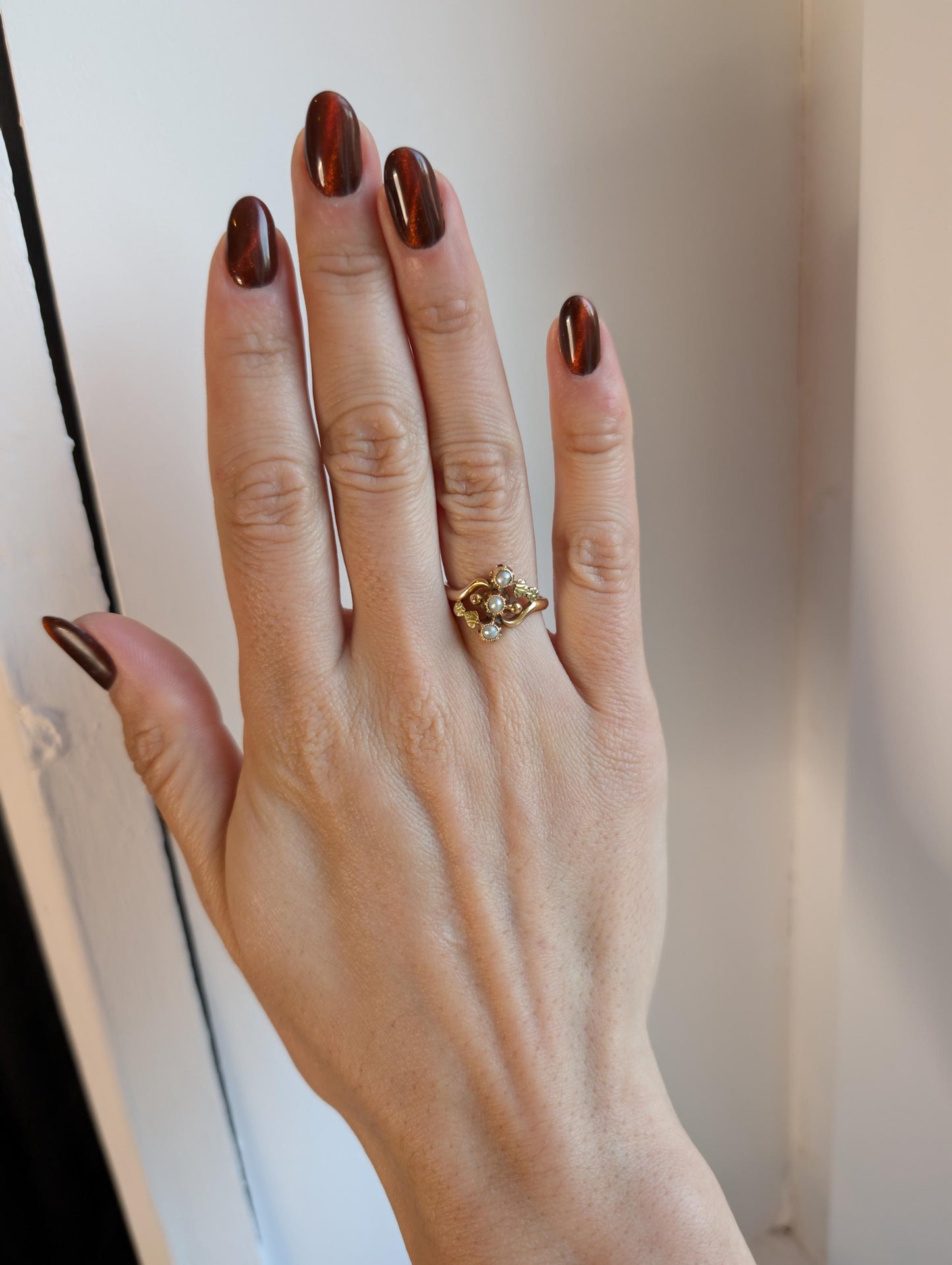 18K Gold Art Nouveau Pearl Ring - Antique French Design