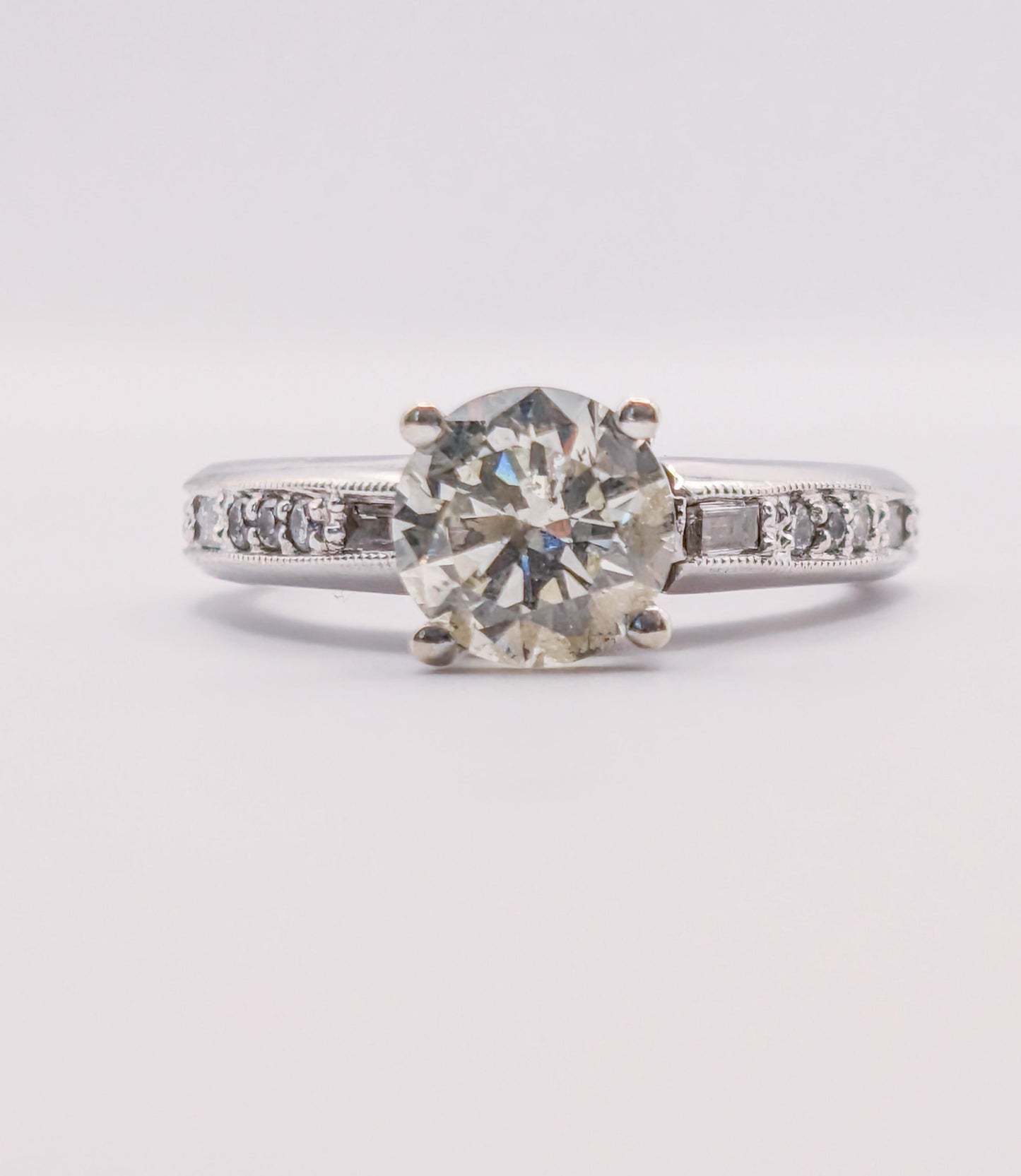 Vintage 0.91 Carat Diamond Ring: 14K White Gold Engagement Ring