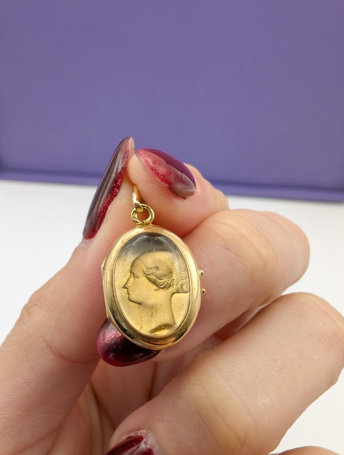 18k Gold Napoleon III Shaker Locket: Antique French Beveled Glass