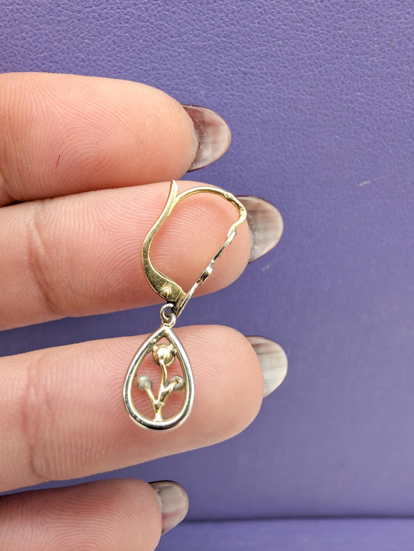 18K Gold Art Nouveau Pearl Dangle Earrings: Antique Diamond Jewelry