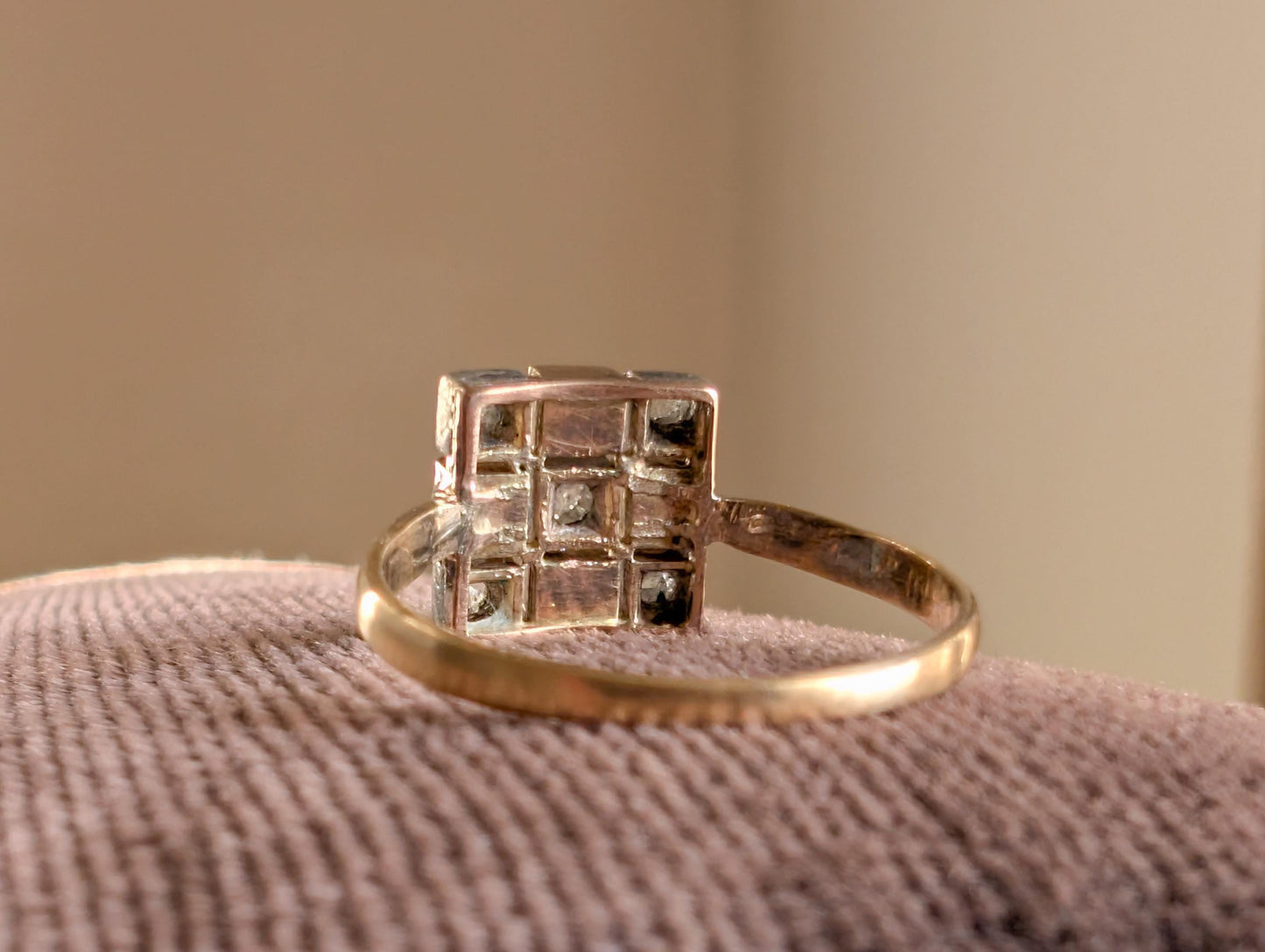 18K Gold Art Deco Ring: Diamond & Garnet Engagement Ring