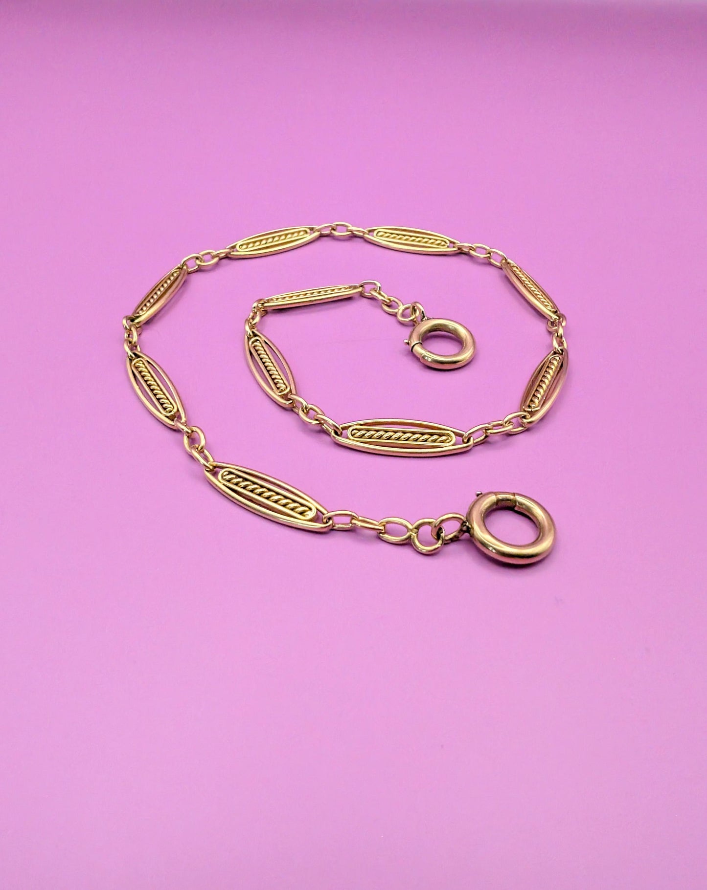 Art Deco 18K Gold Chain: Antique Watch Chain Necklace, 1920s French Jewelry