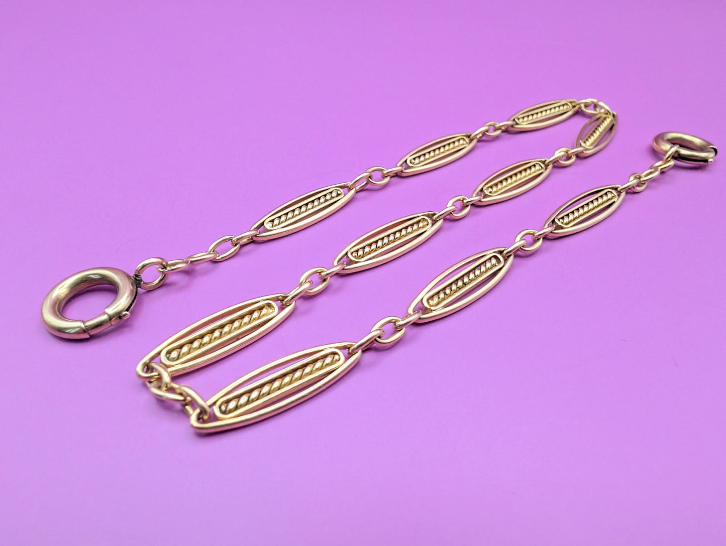 Art Deco 18K Gold Chain: Antique Watch Chain Necklace, 1920s French Jewelry