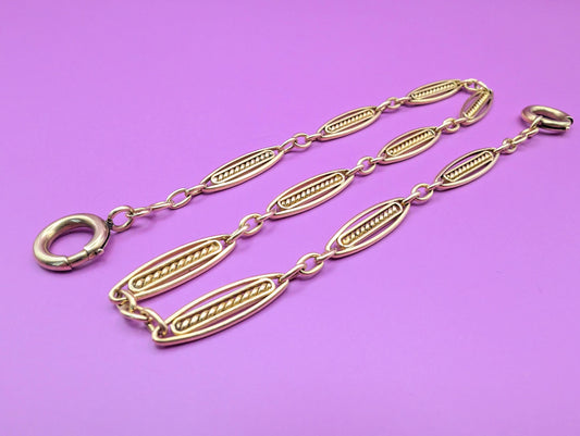Art Deco 18K Gold Chain: Antique Watch Chain Necklace, 1920s French Jewelry