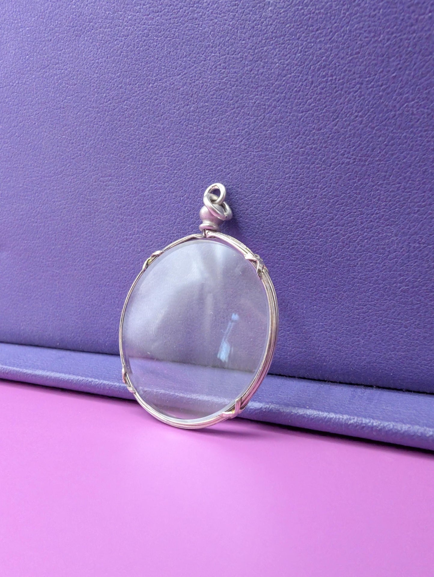 Antique Edwardian Glass Shaker Locket: Engraved Silver Frame Pendant