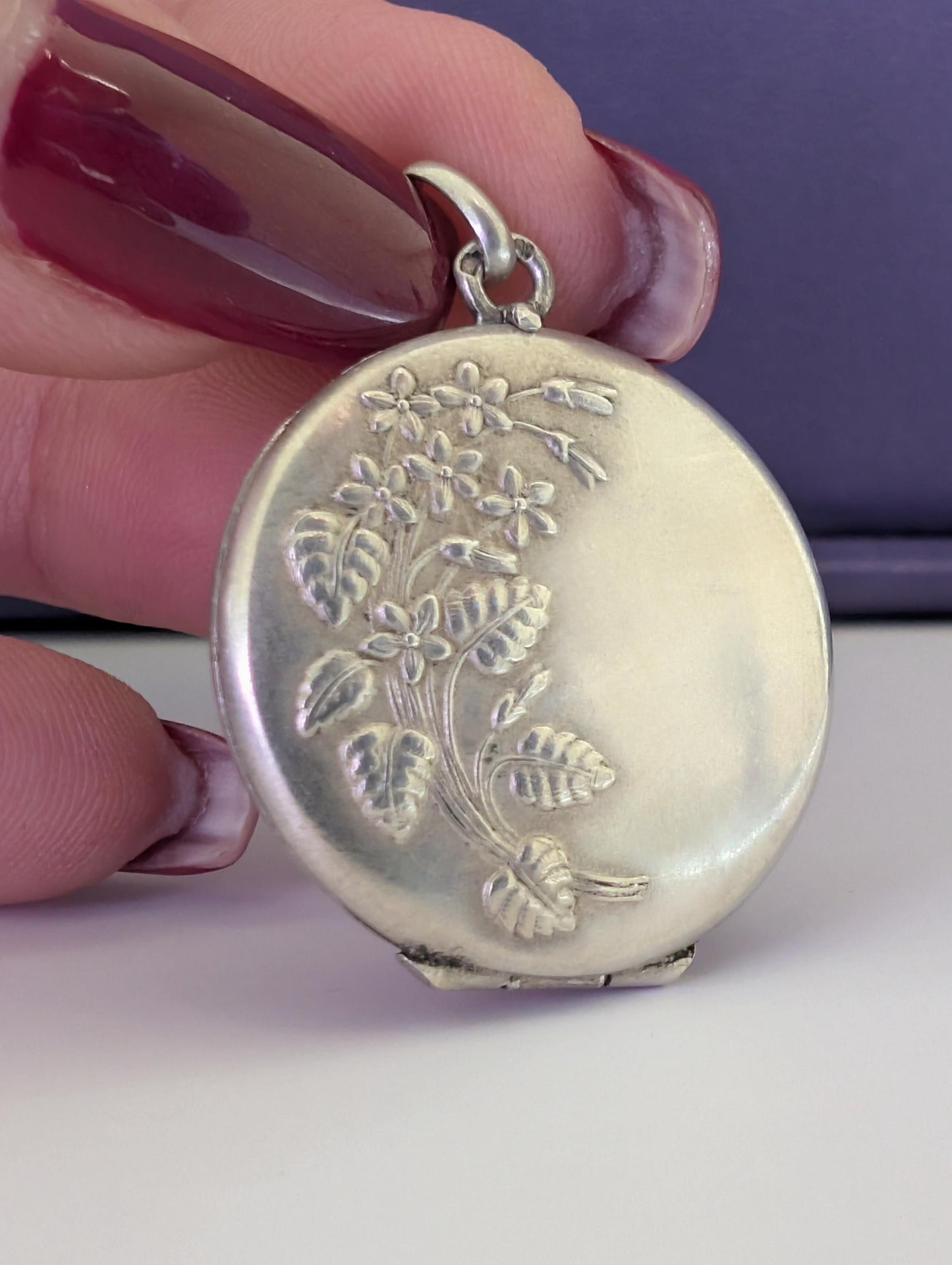 Art Nouveau Silver Locket: Repousse Floral Photo Pendant