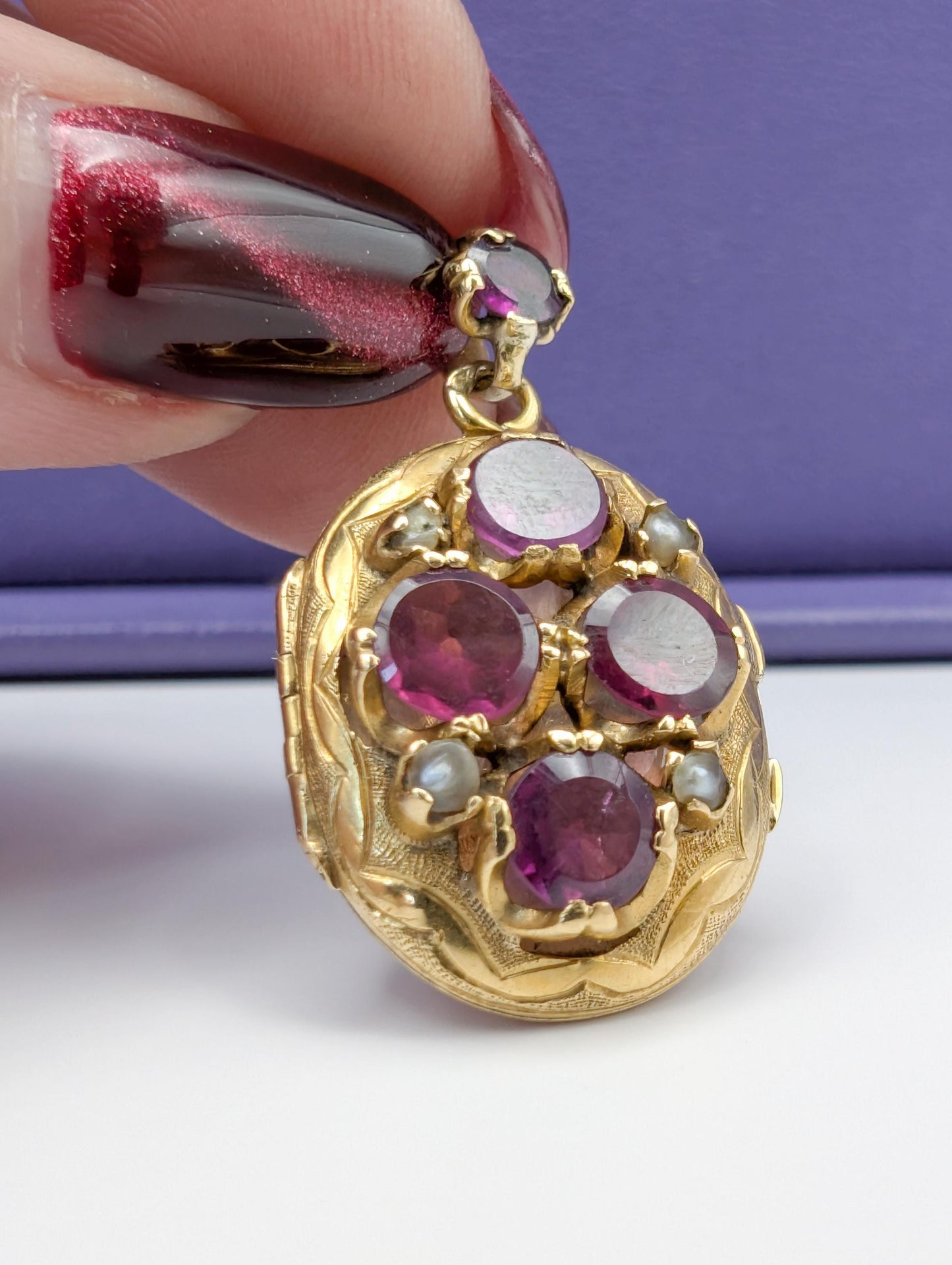 Victorian 18k Gold Locket: Tourmaline & Pearl, Napoleon III Era