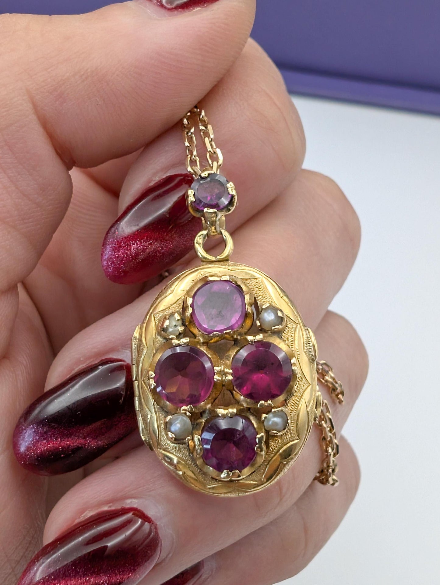 Victorian 18k Gold Locket: Tourmaline & Pearl, Napoleon III Era
